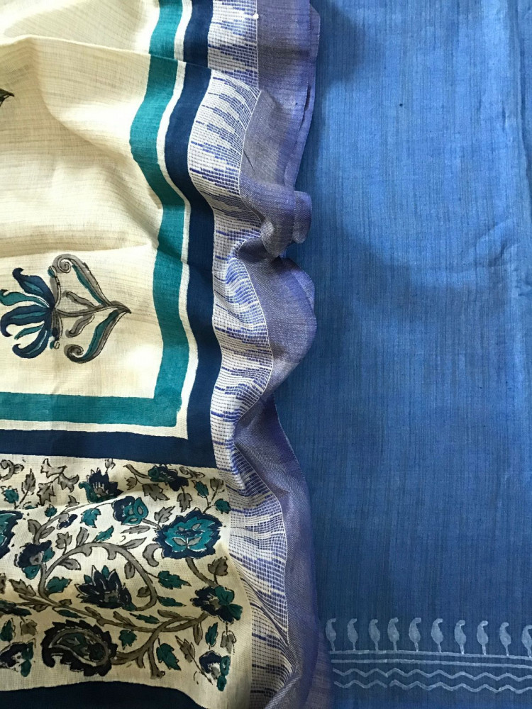 Image of Soft Khadi Silk Printed Suit - Blue