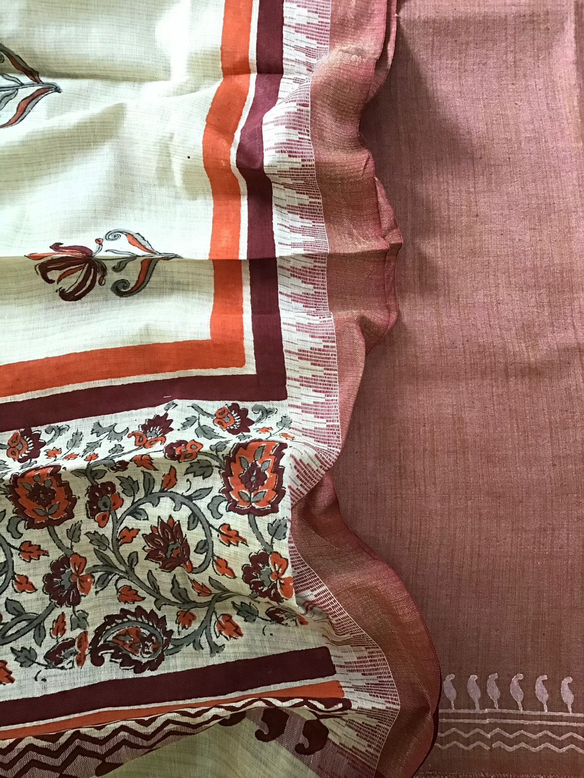 Soft Khadi Silk Printed Suit - Peachish Brown