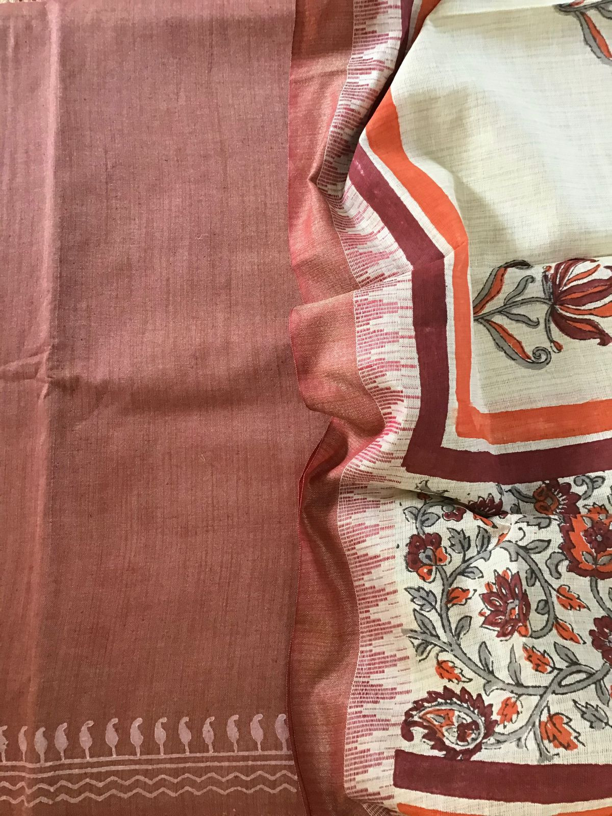 Soft Khadi Silk Printed Suit - Peachish Brown