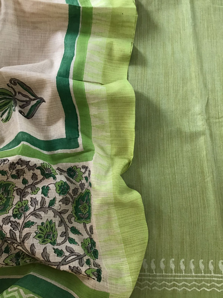 Image of Soft Khadi Silk Printed Suit - Green