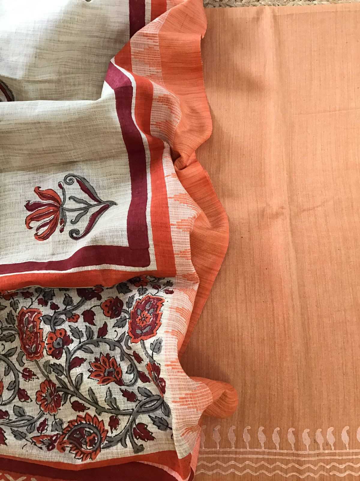 Soft Khadi Silk Printed Suit - Orange
