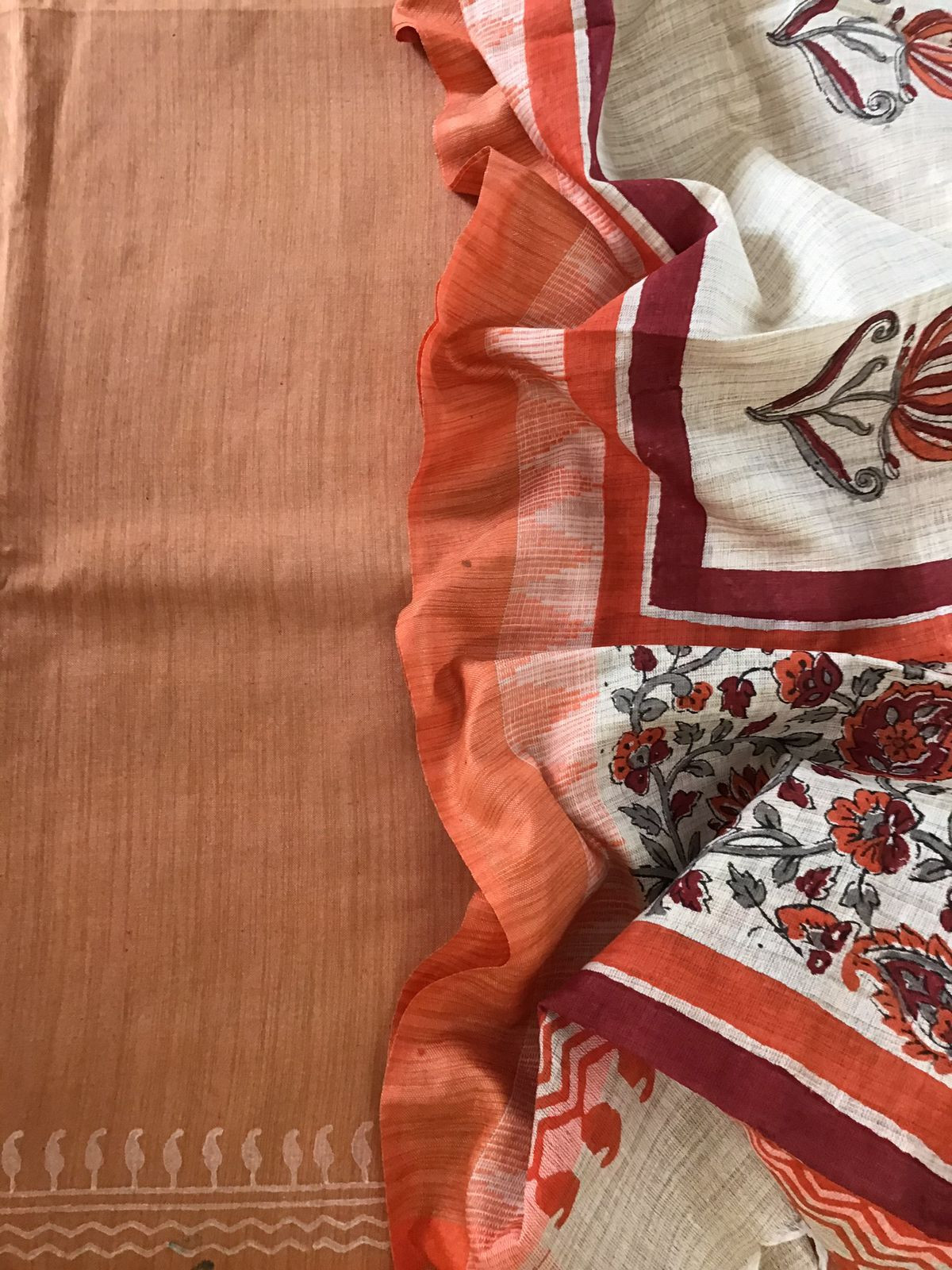Soft Khadi Silk Printed Suit - Orange
