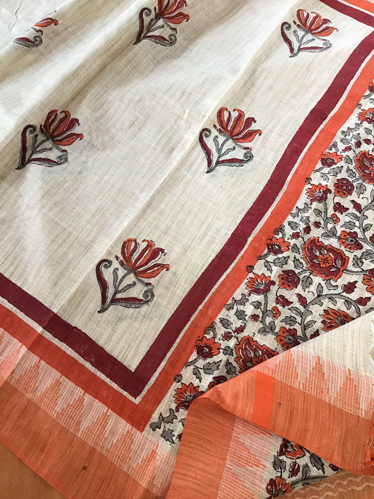 Soft Khadi Silk Printed Suit - Orange