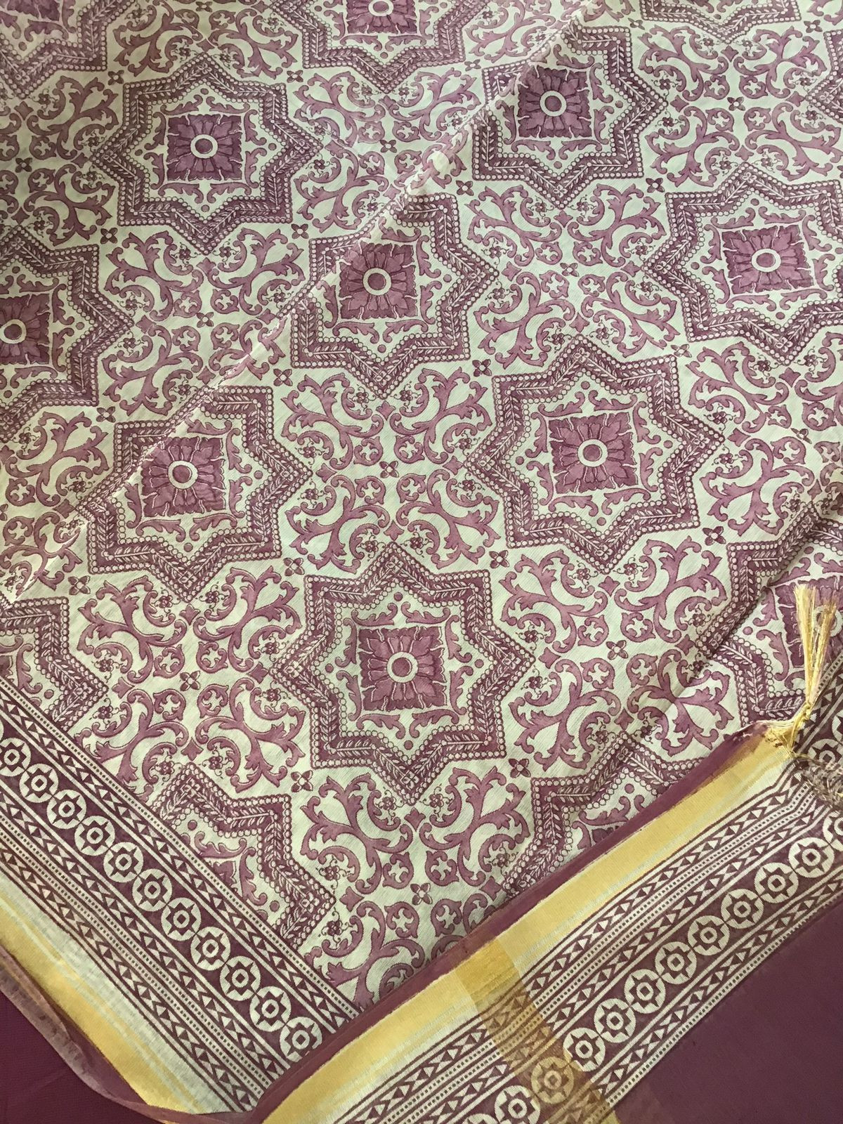 Pure Cotton Silk Printed Embroidered Suit - Wine