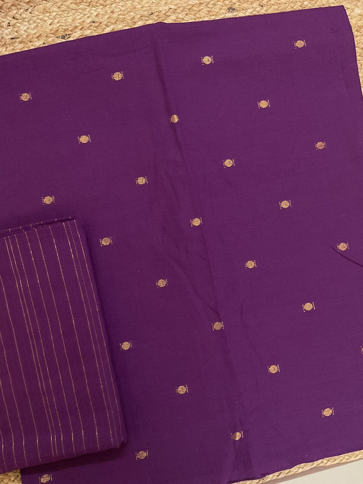 Pure Handloom Cotton Self Weaved Suit - Violet