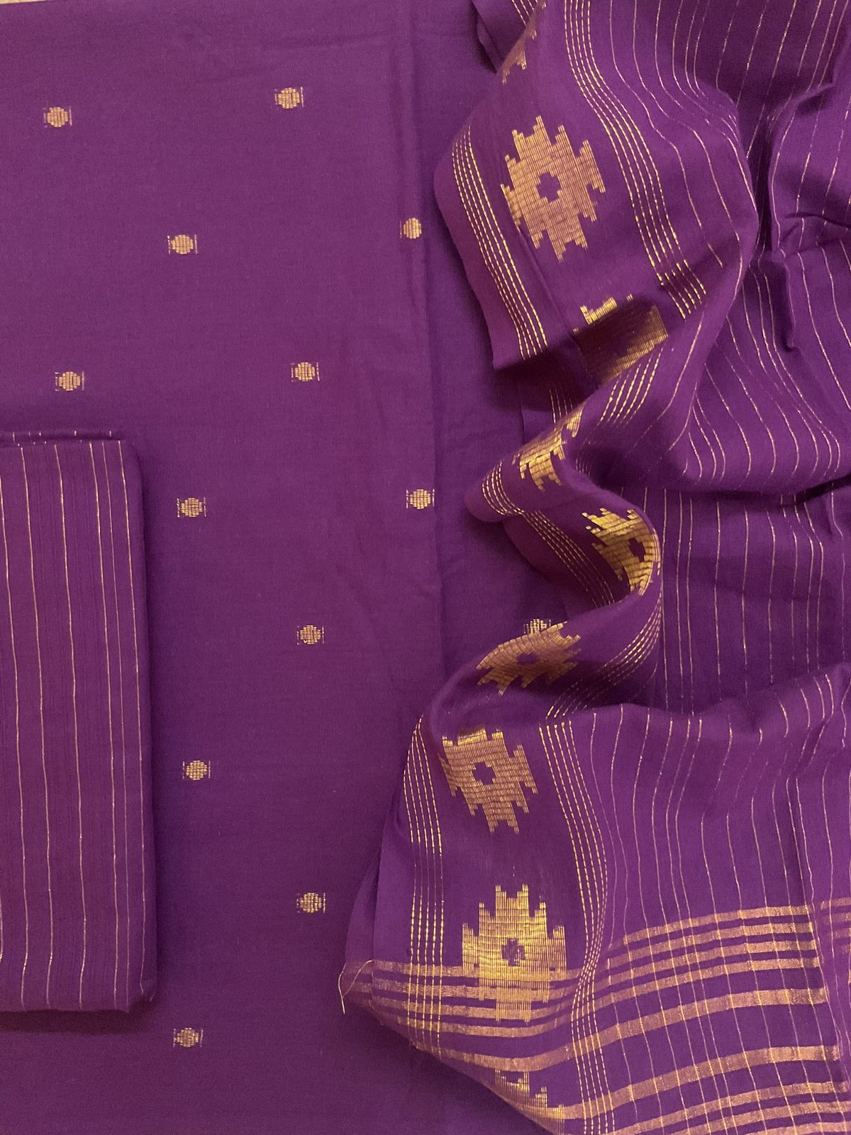 Pure Handloom Cotton Self Weaved Suit - Violet