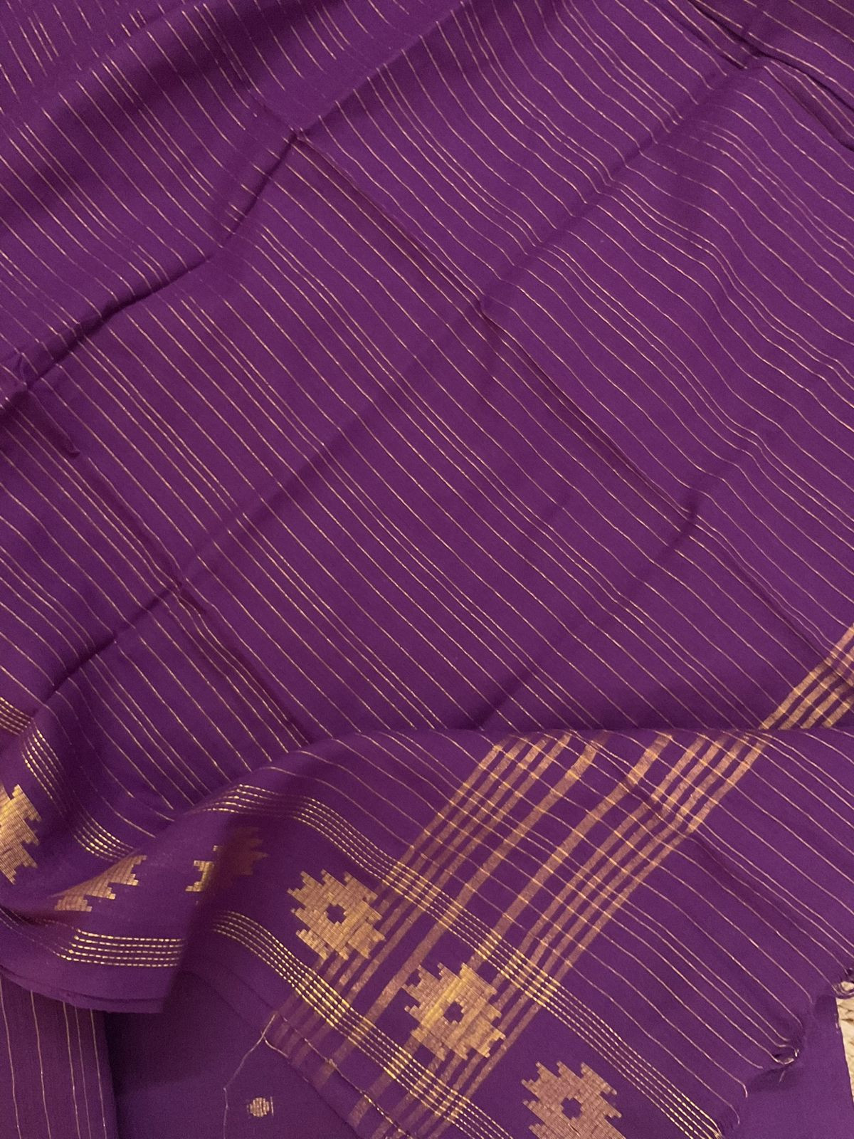 Pure Handloom Cotton Self Weaved Suit - Violet