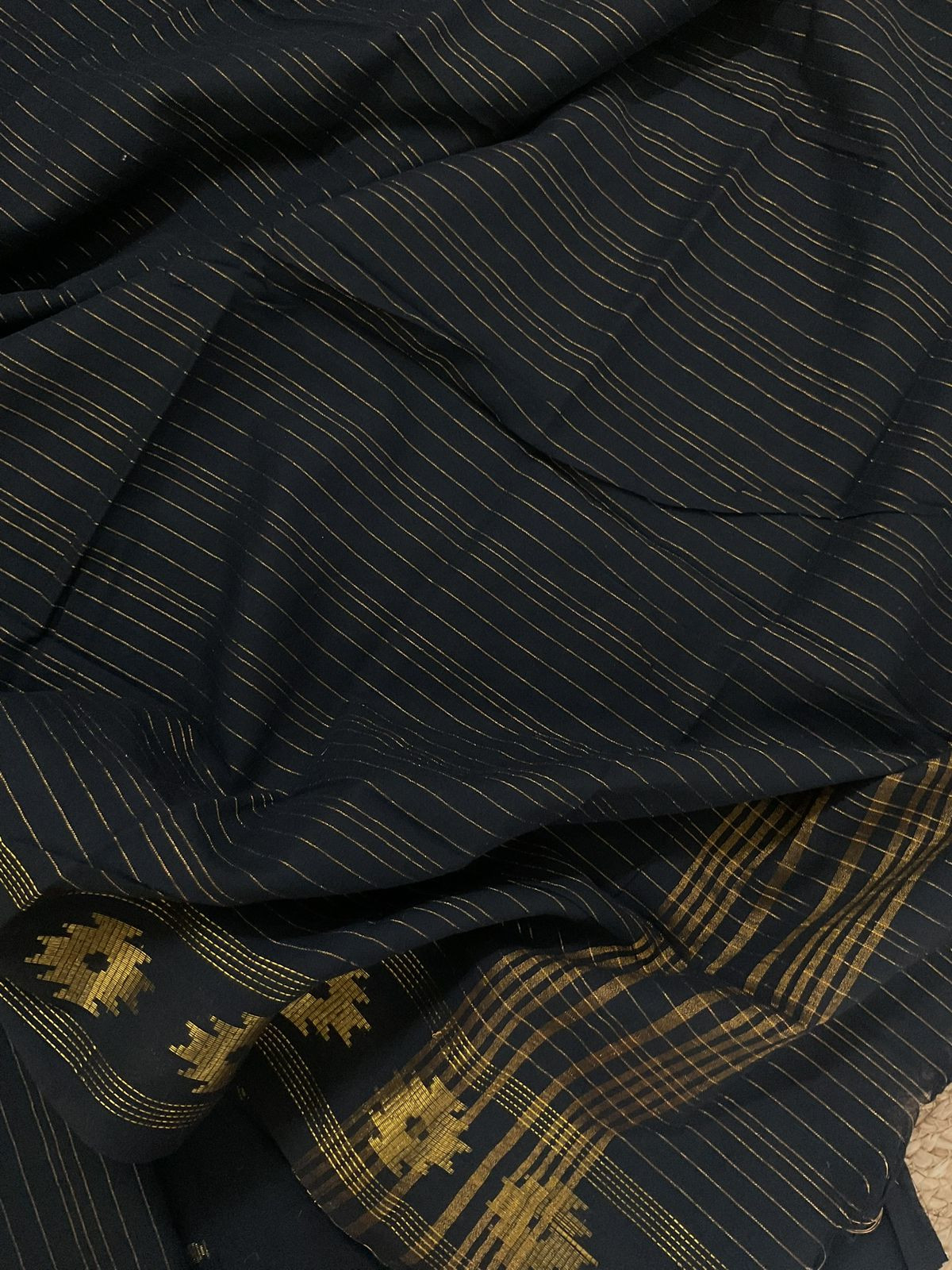 Pure Handloom Cotton Self Weaved Suit - Black