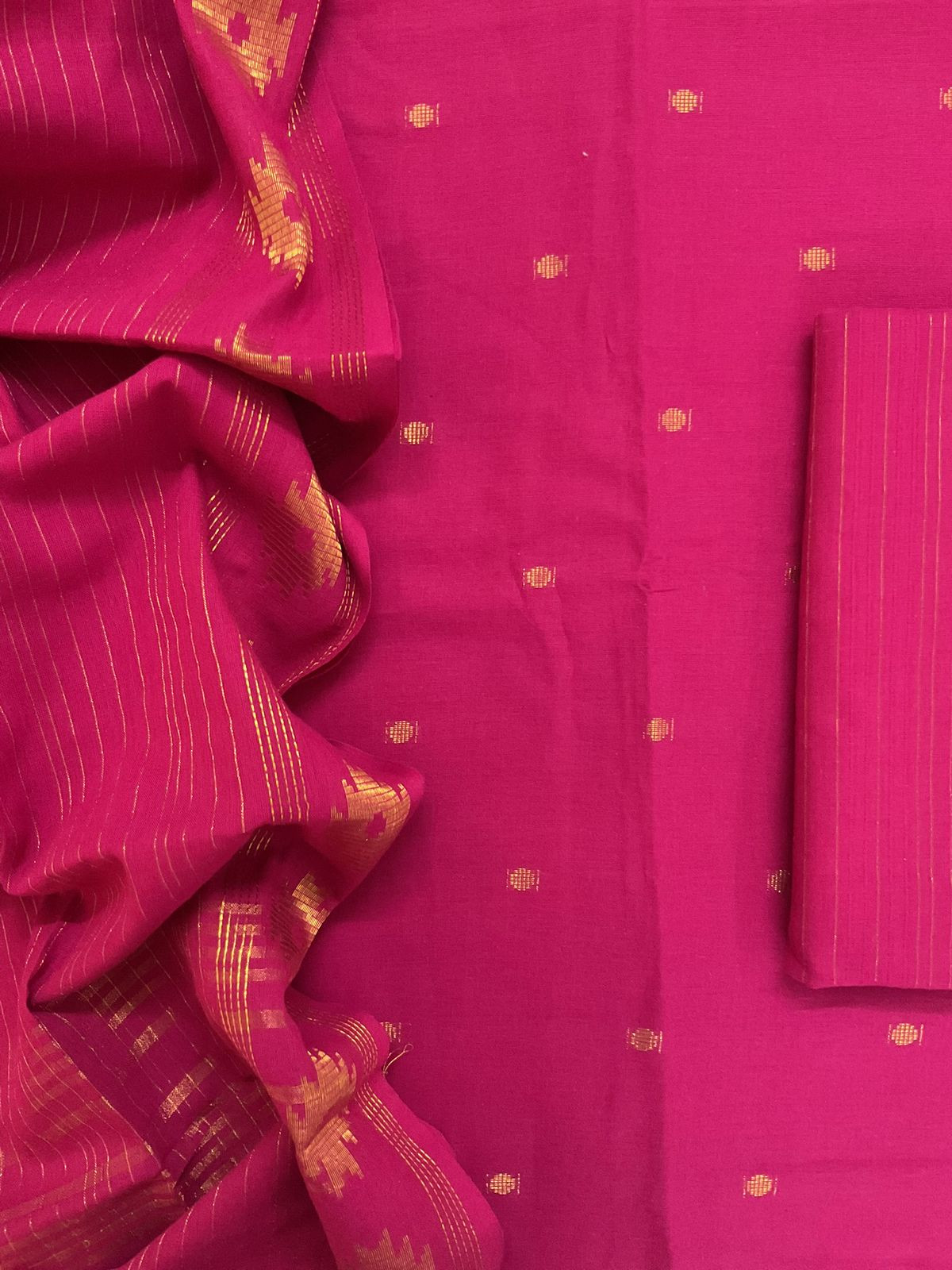 Pure Handloom Cotton Self Weaved Suit - Pink