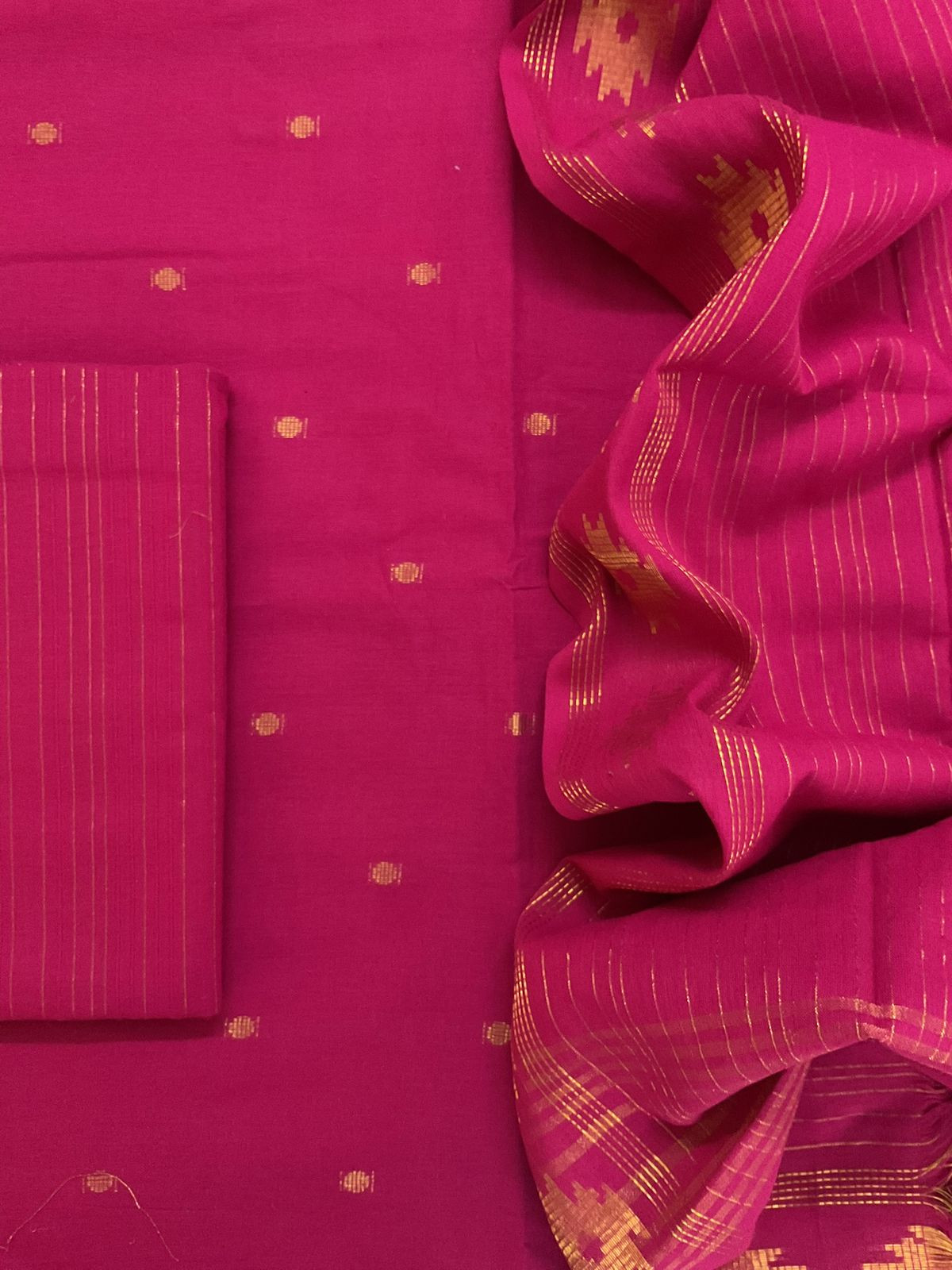 Pure Handloom Cotton Self Weaved Suit - Pink