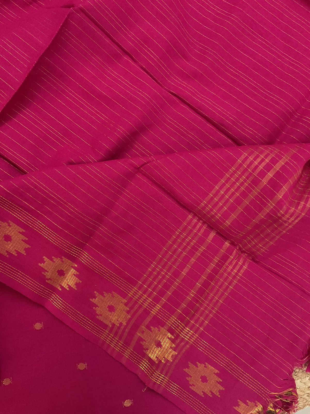 Pure Handloom Cotton Self Weaved Suit - Pink