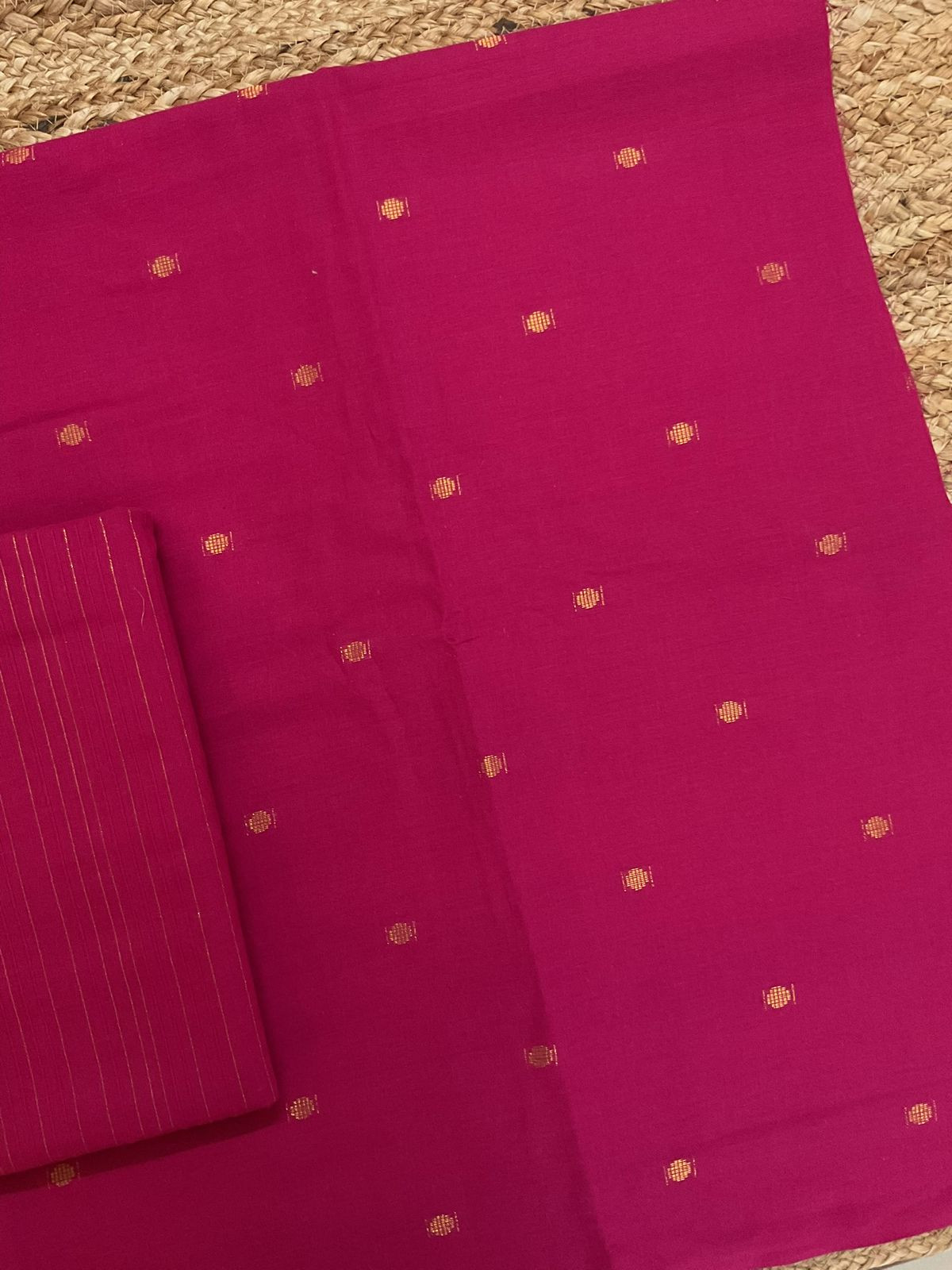 Pure Handloom Cotton Self Weaved Suit - Pink