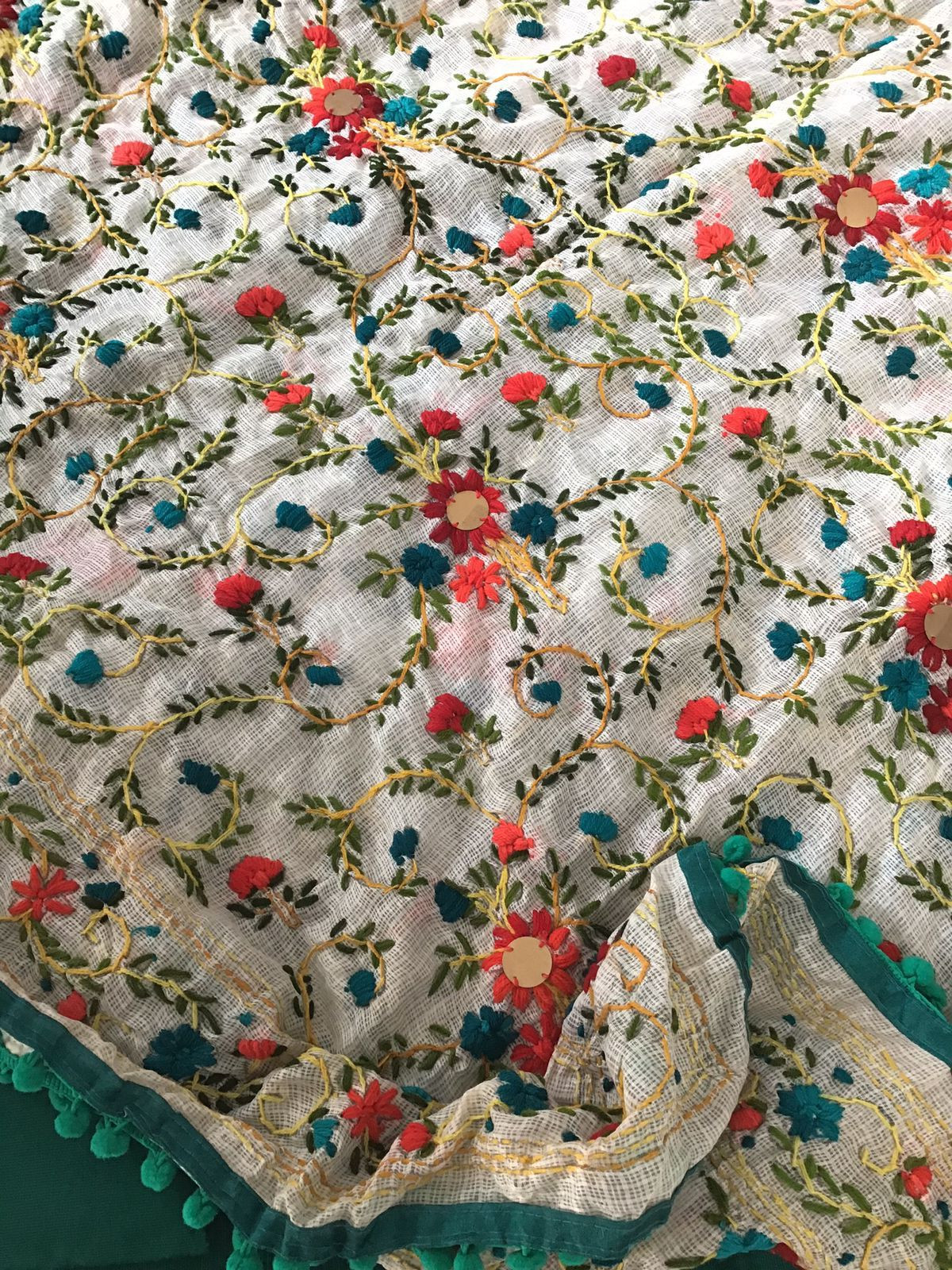 Pure Cotton Silk Embroidered Suit - Green