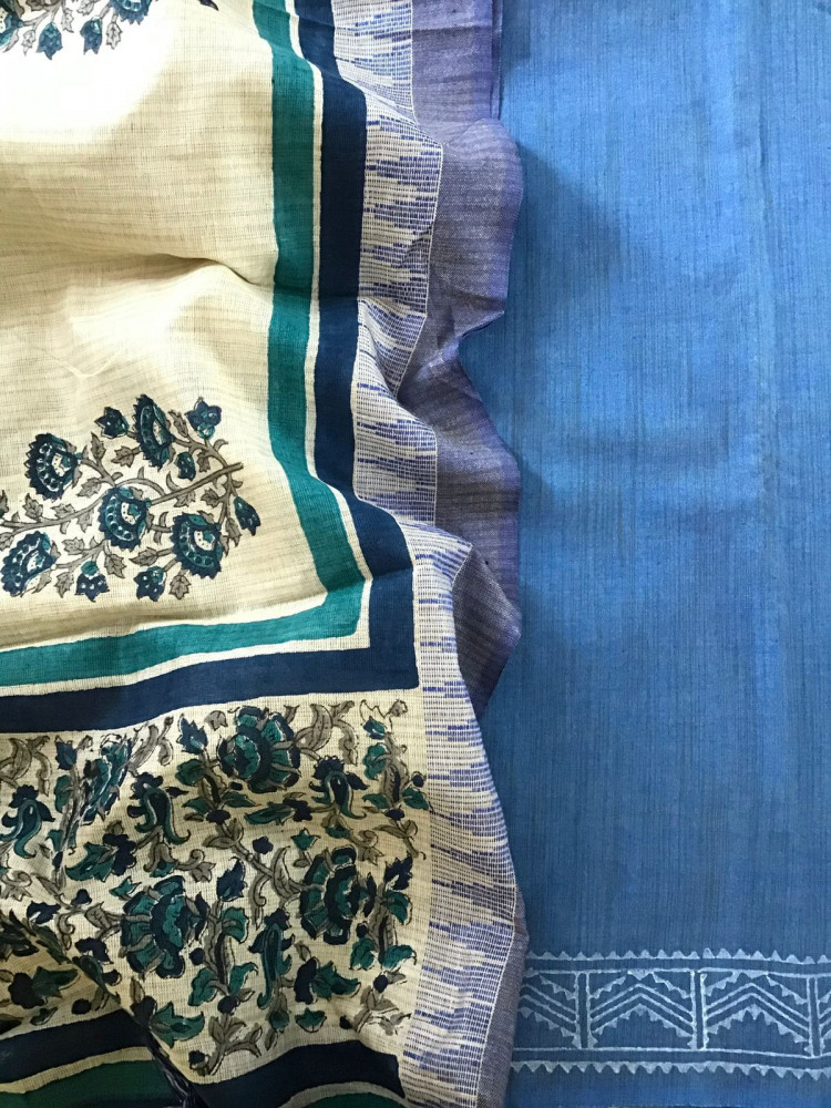 Image of Soft Khadi Silk Printed Suit - Blue
