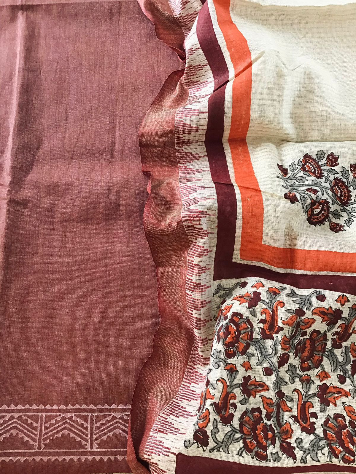 Soft Khadi Silk Printed Suit - Peachish Brown