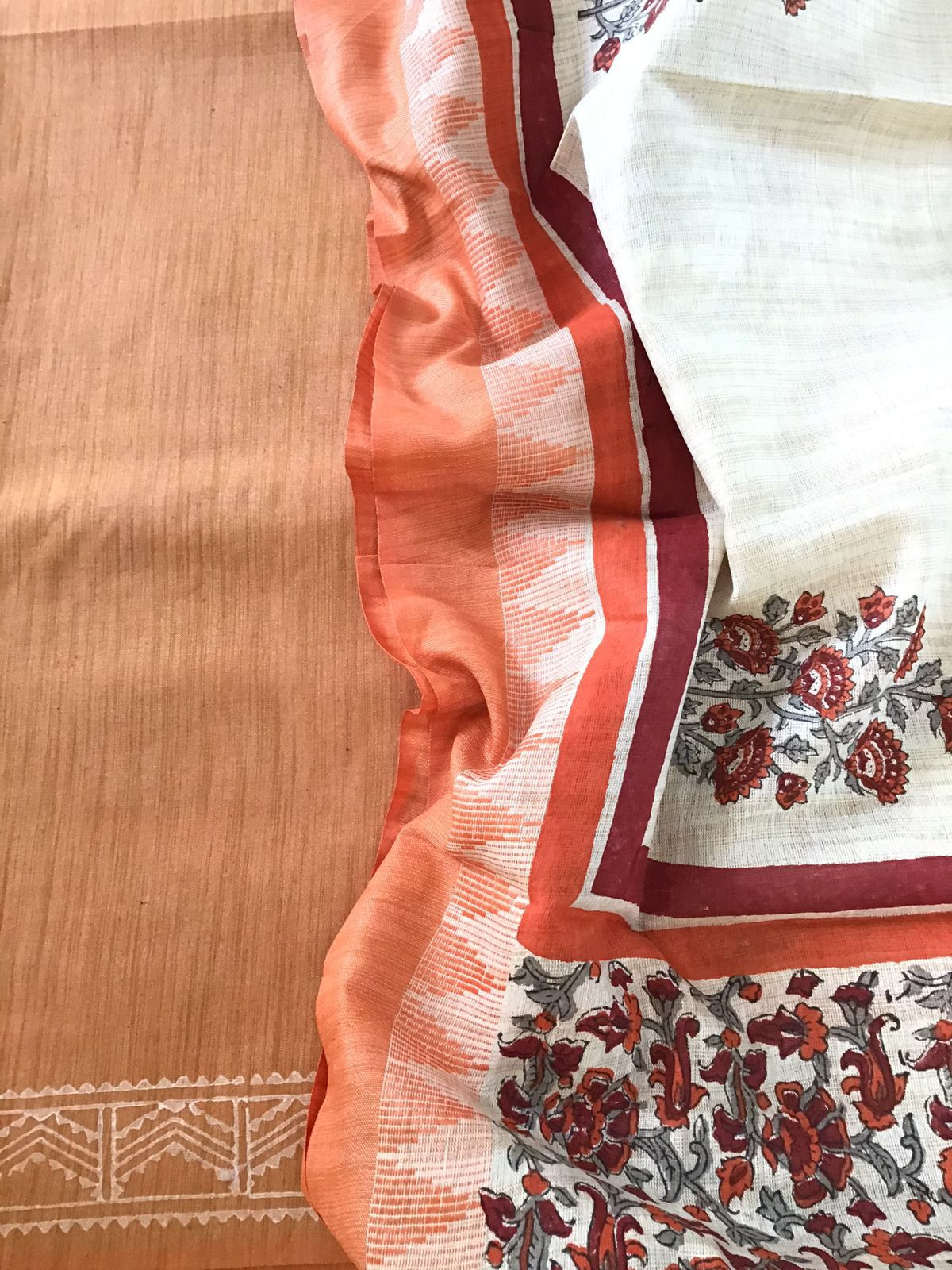 Soft Khadi Silk Printed Suit - Orange
