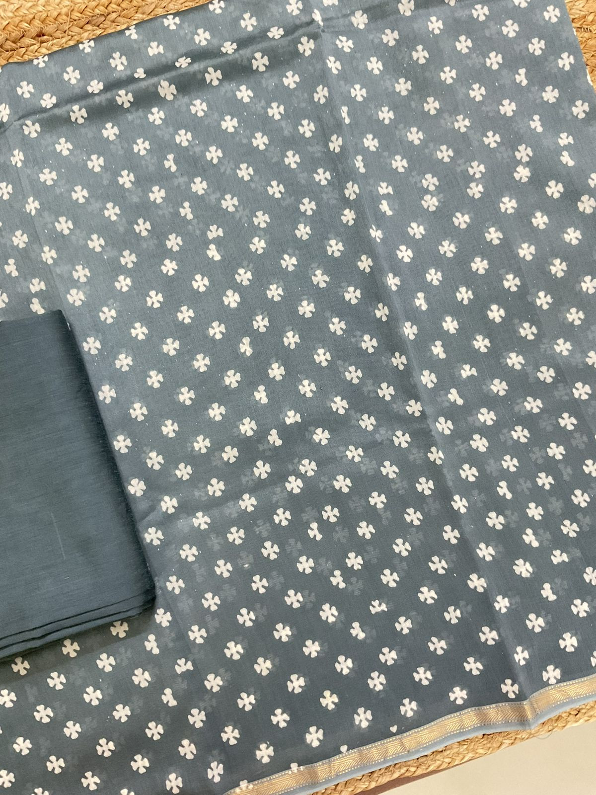 Pure Maheshwari Silk Printed Suit - Grey