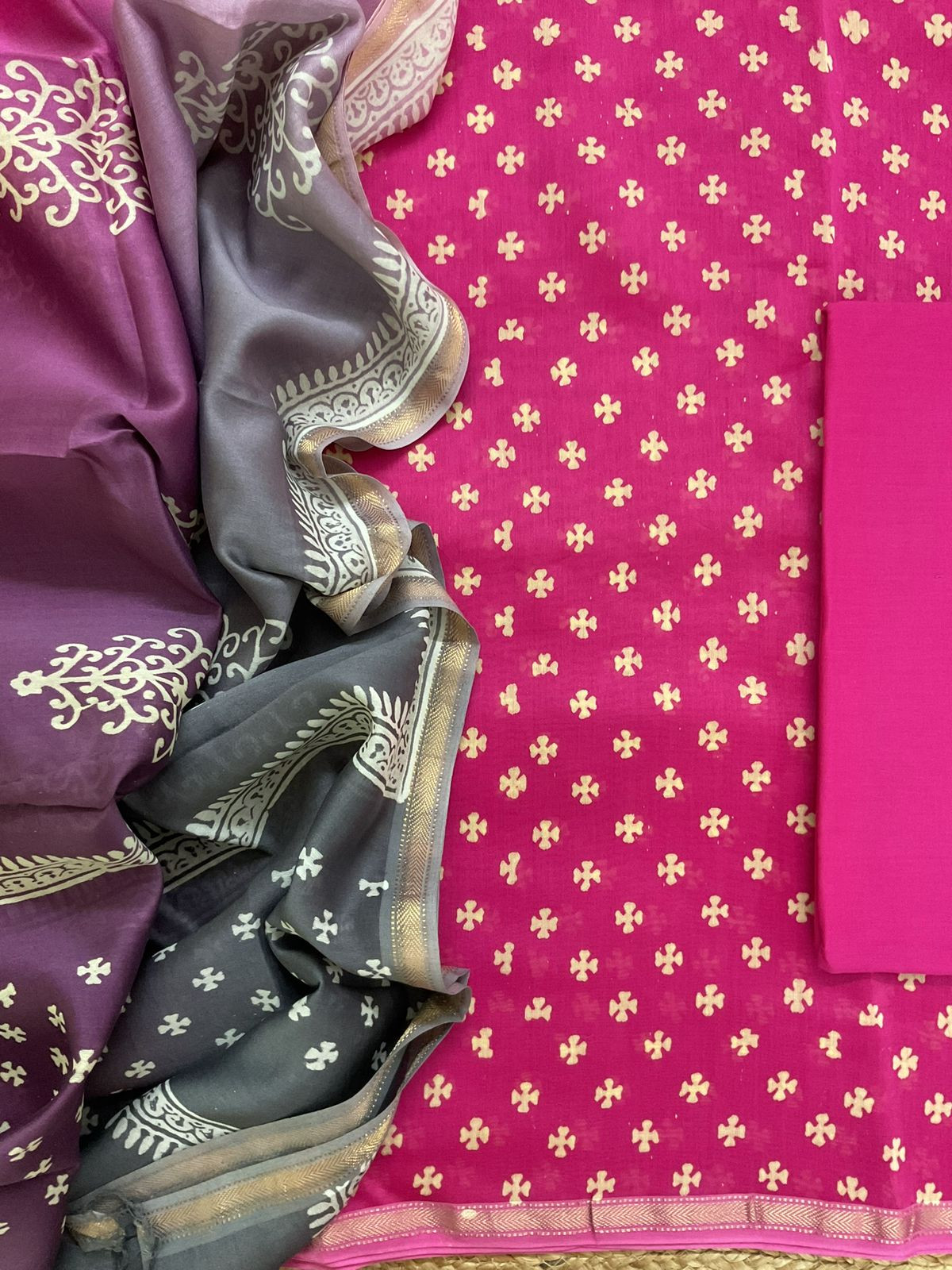 Pure Maheshwari Silk Printed Suit - Pink