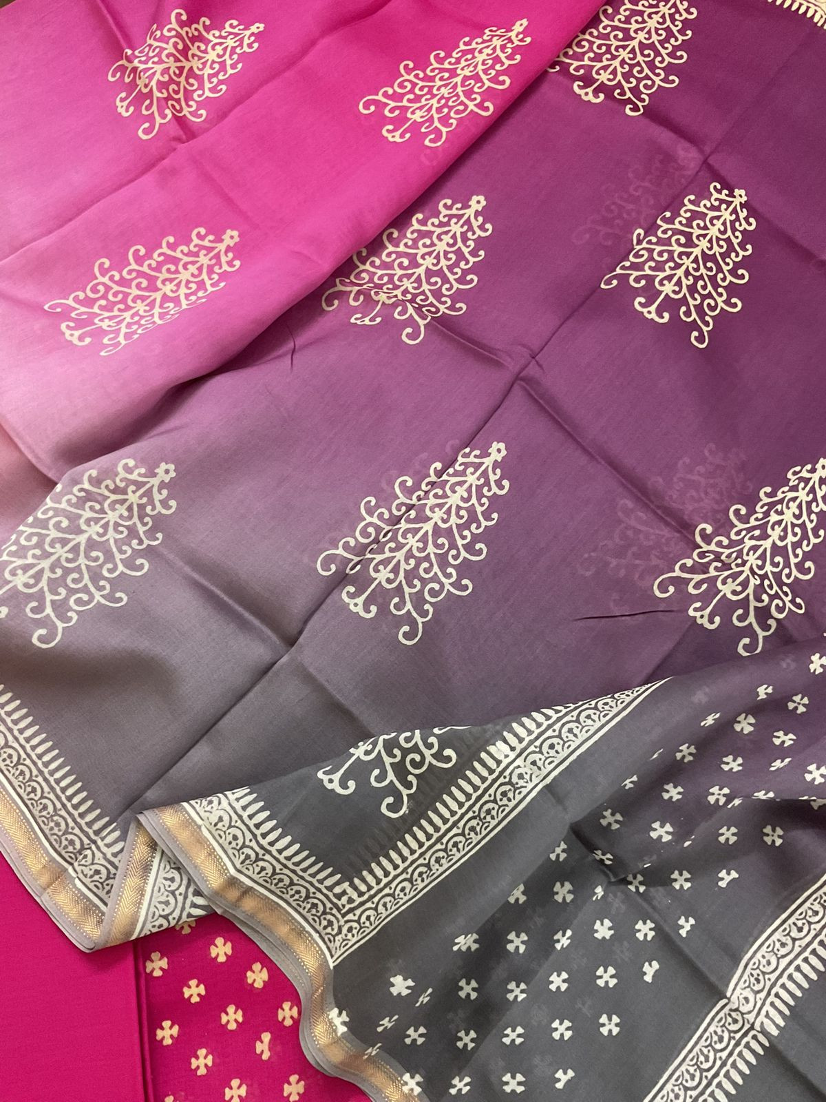 Pure Maheshwari Silk Printed Suit - Pink