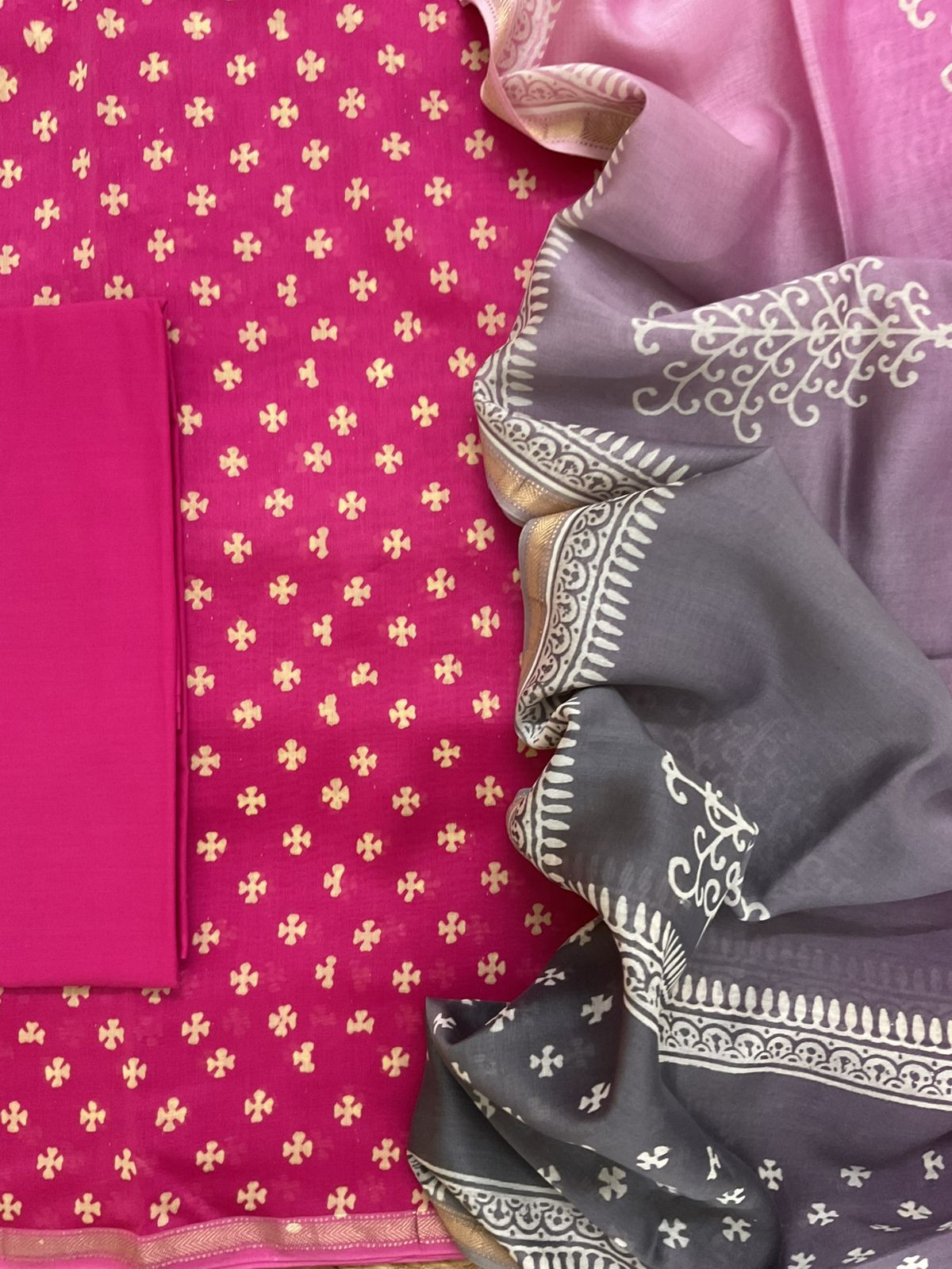 Pure Maheshwari Silk Printed Suit - Pink