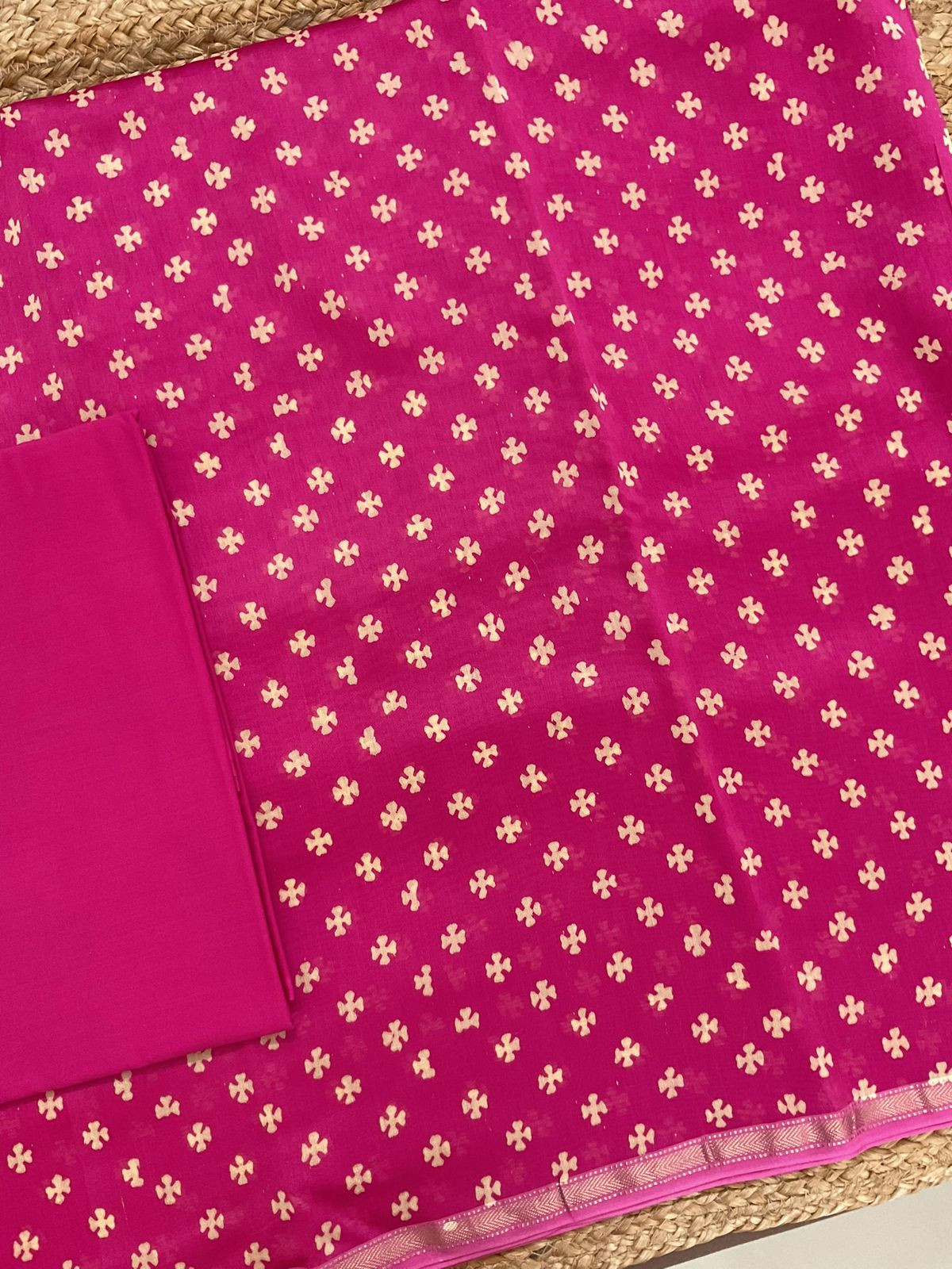 Pure Maheshwari Silk Printed Suit - Pink