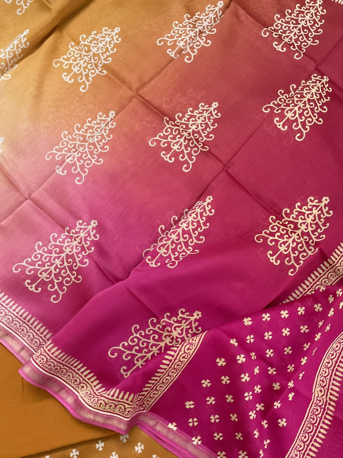 Pure Maheshwari Silk Printed Suit - Mustard