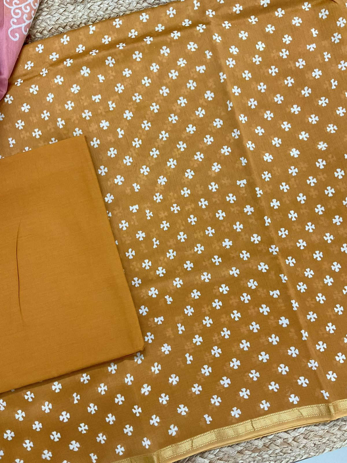 Pure Maheshwari Silk Printed Suit - Mustard