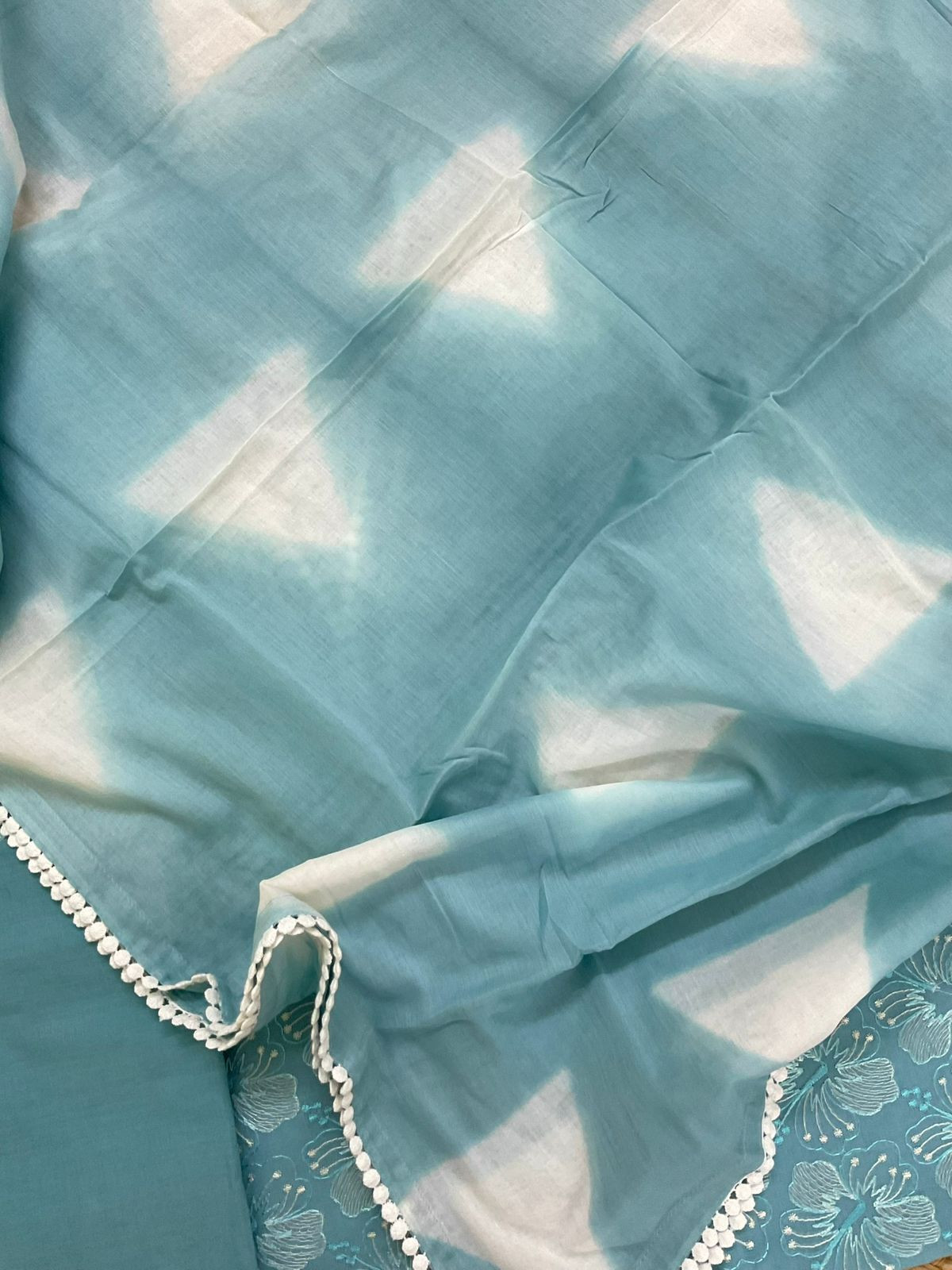 Pure Cotton Printed Embroidered Suit - Blue