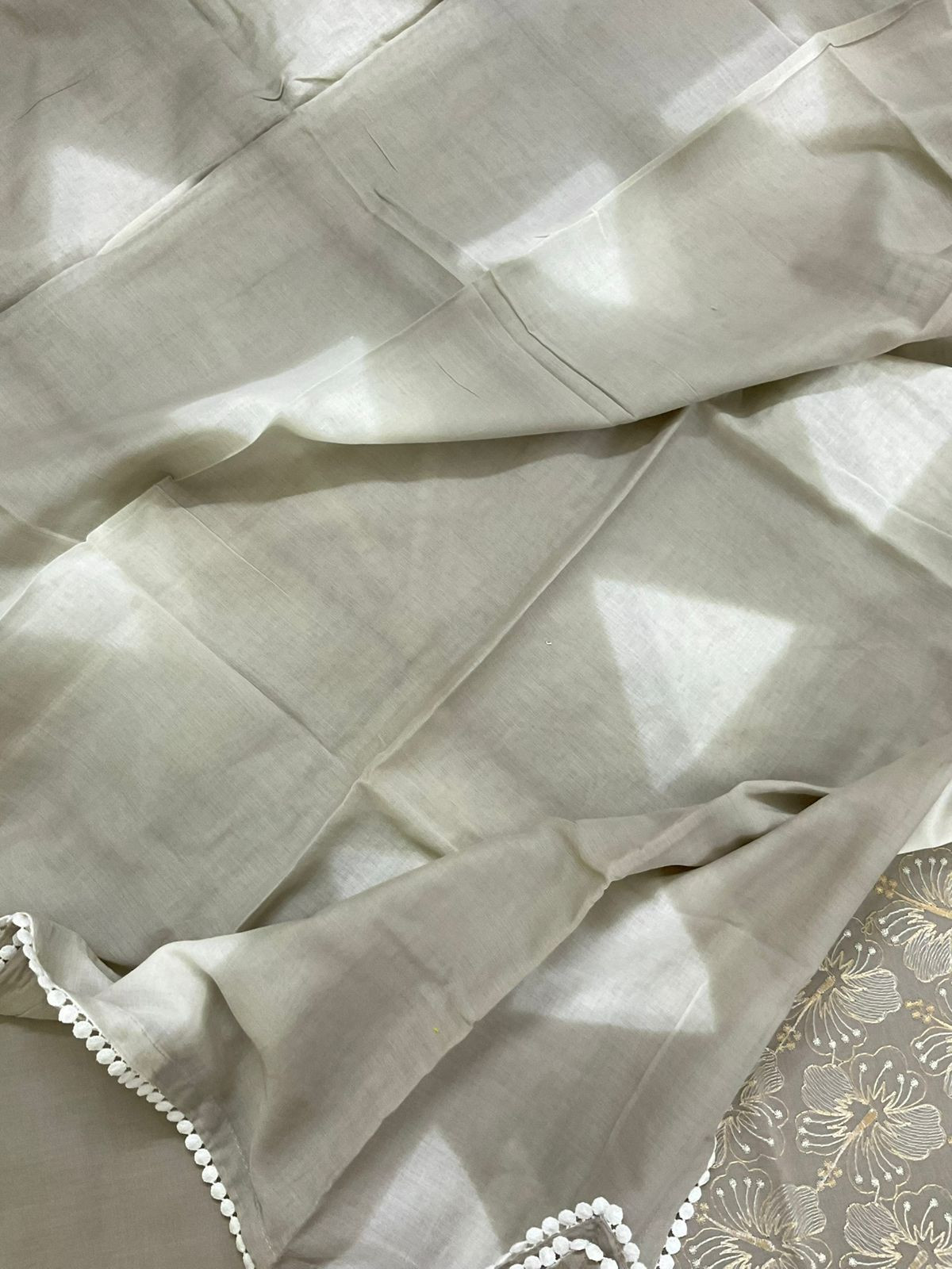 Pure Cotton Printed Embroidered Suit - Grey