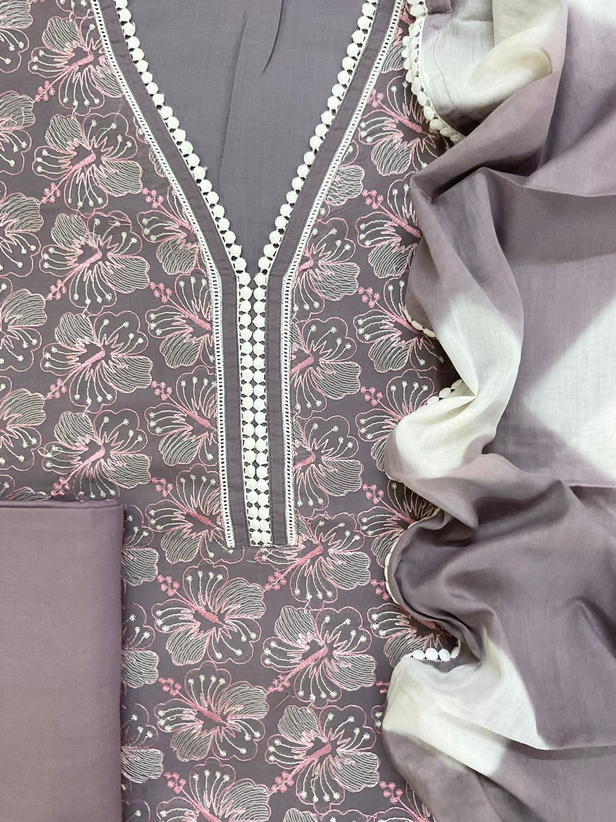 Pure Cotton Printed Embroidered Suit - Mauve