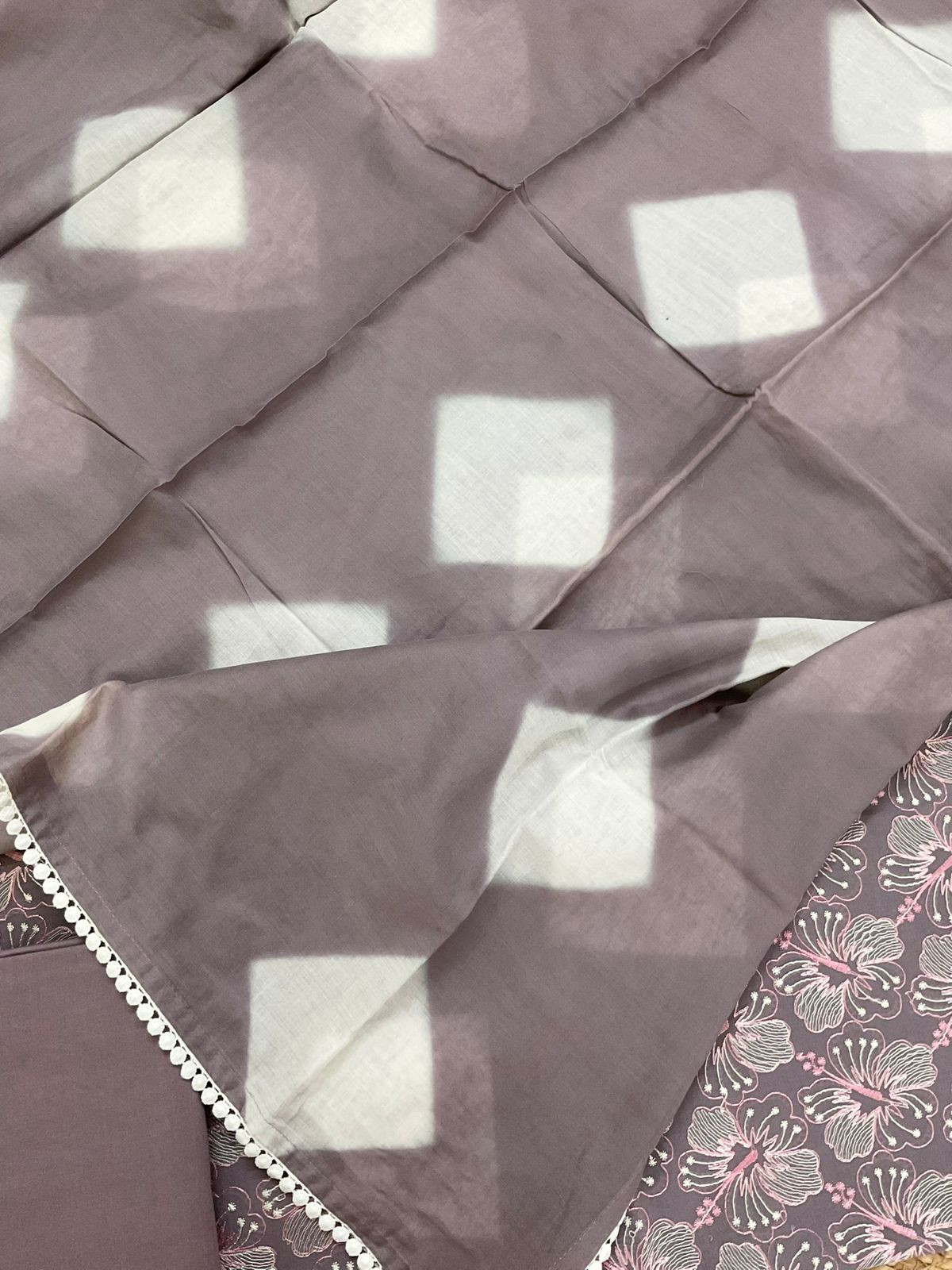 Pure Cotton Printed Embroidered Suit - Mauve