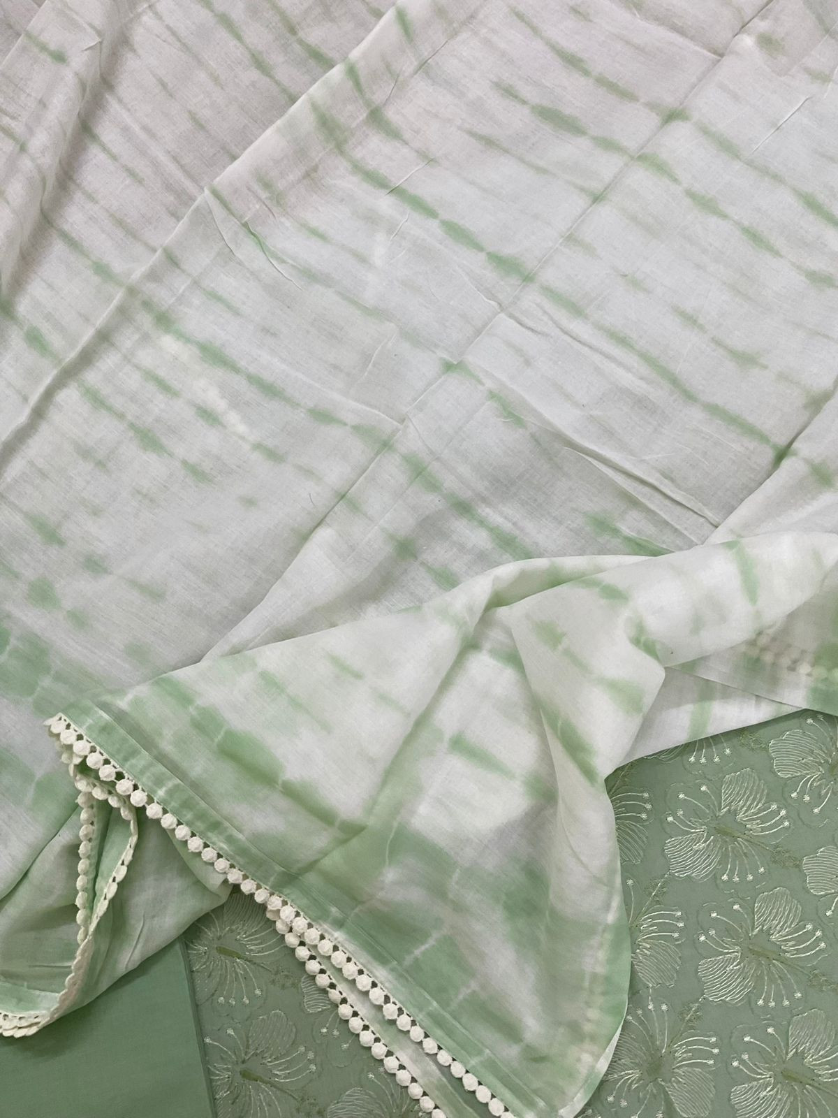Pure Cotton Printed Embroidered Suit - Green