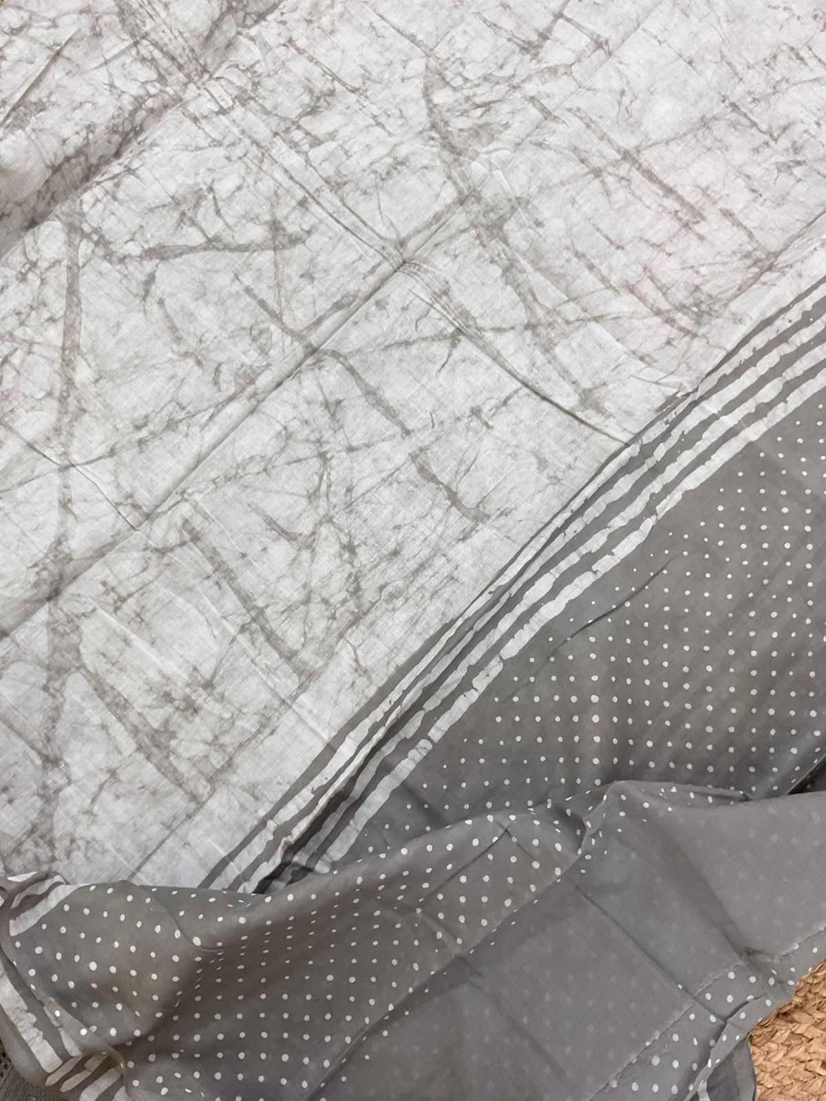 Pure Cotton Batik Printed Embroidered Suit - Grey