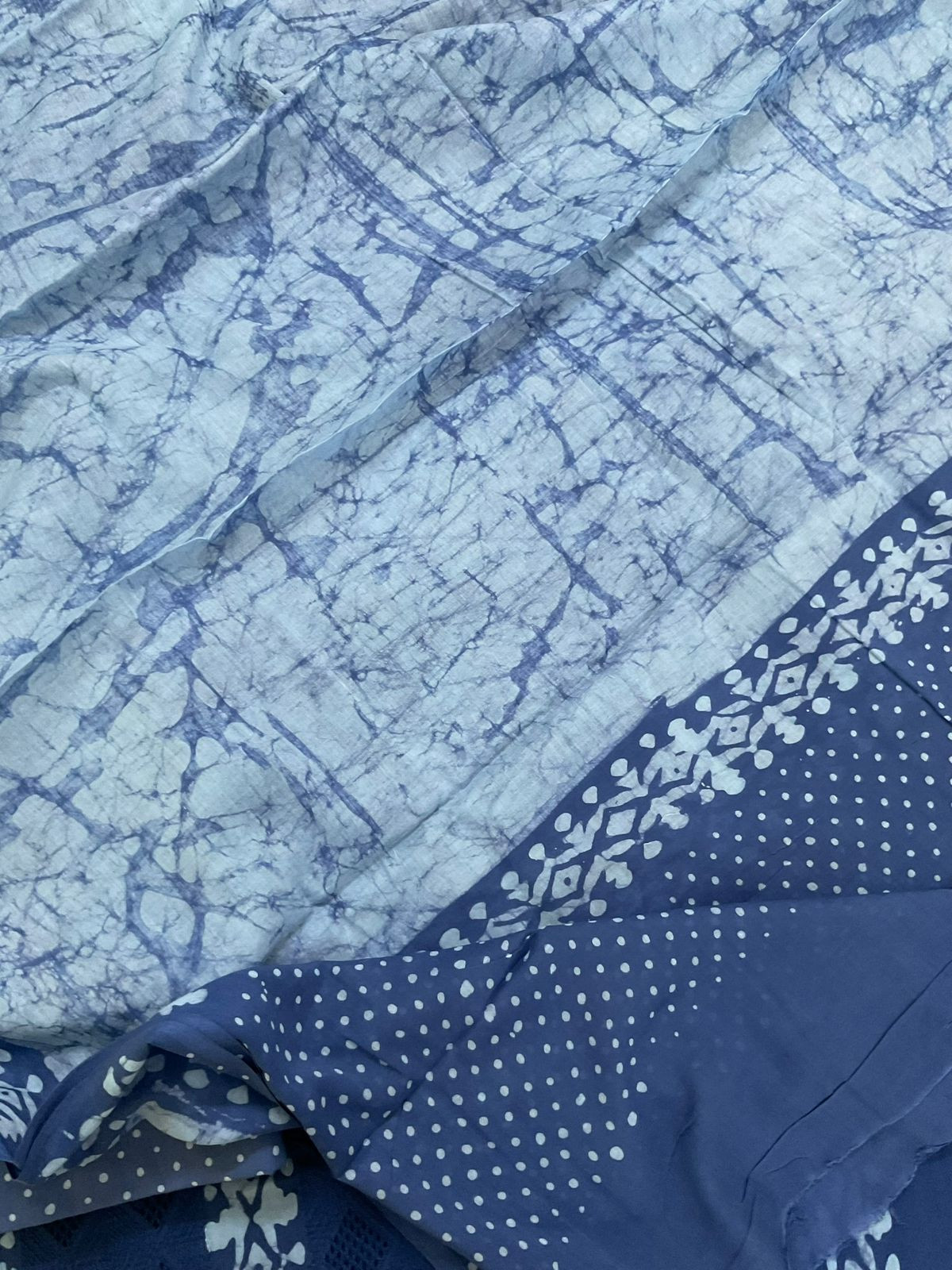 Pure Cotton Batik Printed Embroidered Suit - Blue