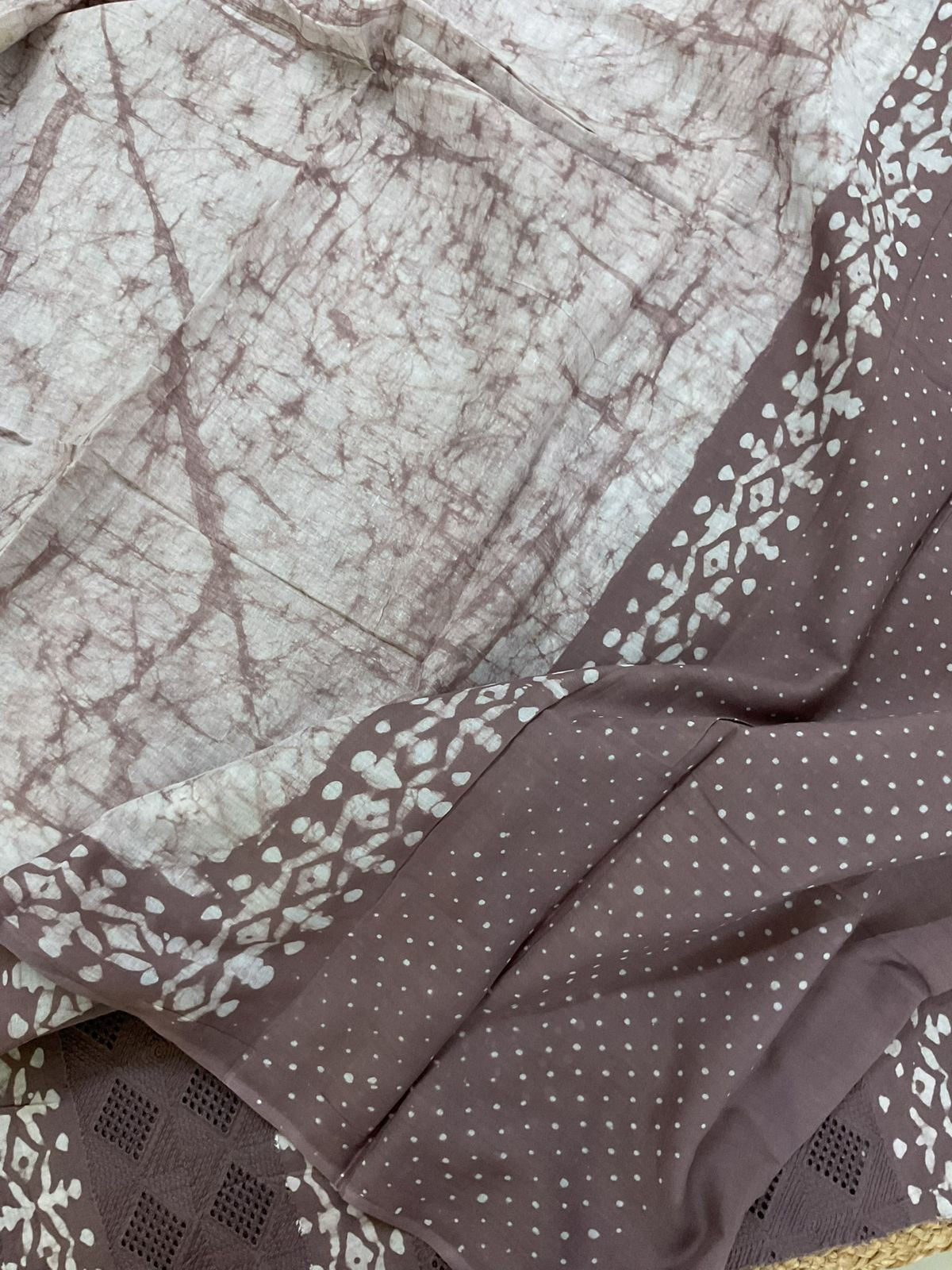 Pure Cotton Batik Printed Embroidered Suit - Brown