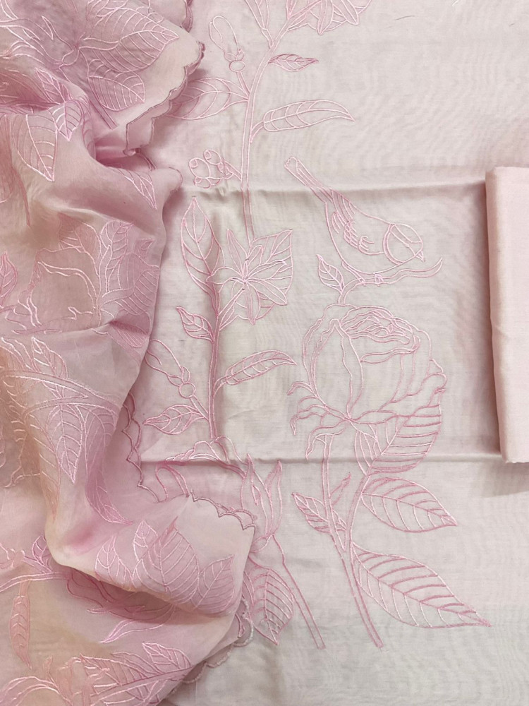 Image of Pure Chanderi Embroidered Suit - Pink
