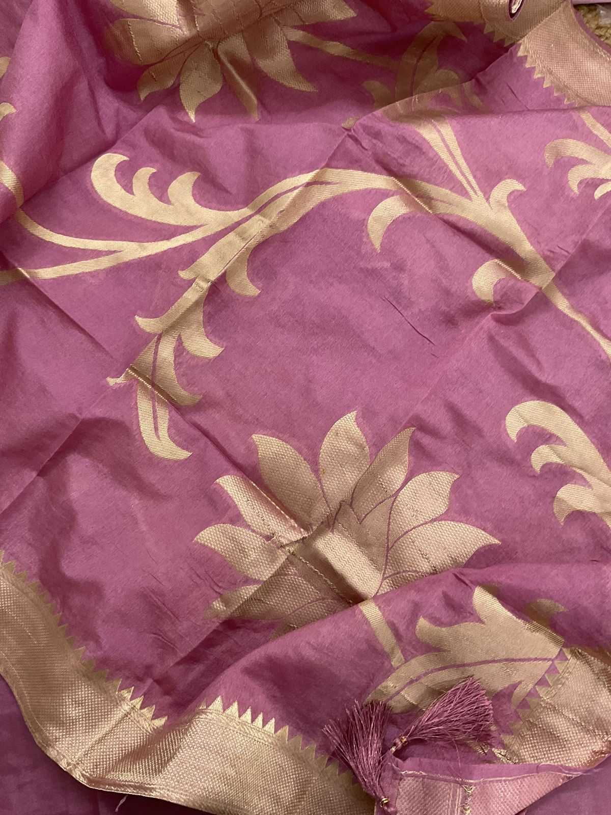 Soft Tissue Shimmer Silk Banarasi Weaved Embroidered Suit - Mauve