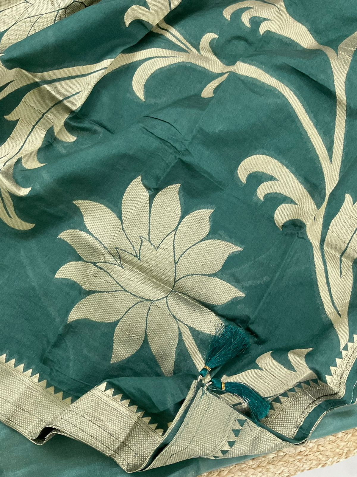 Soft Tissue Shimmer Silk Banarasi Weaved Embroidered Suit - Green