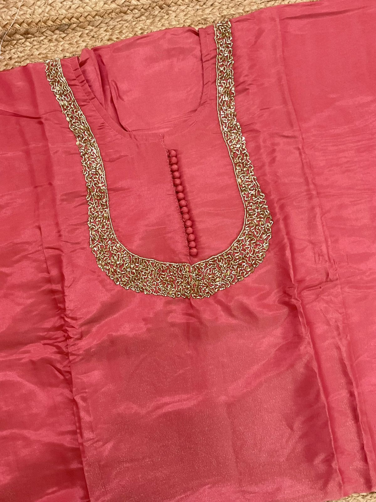 Soft Tissue Shimmer Silk Banarasi Weaved Embroidered Suit - Peach