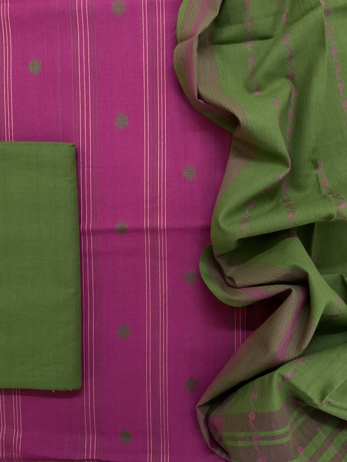 Pure Handloom Cotton Self Weaved Suit - Wine