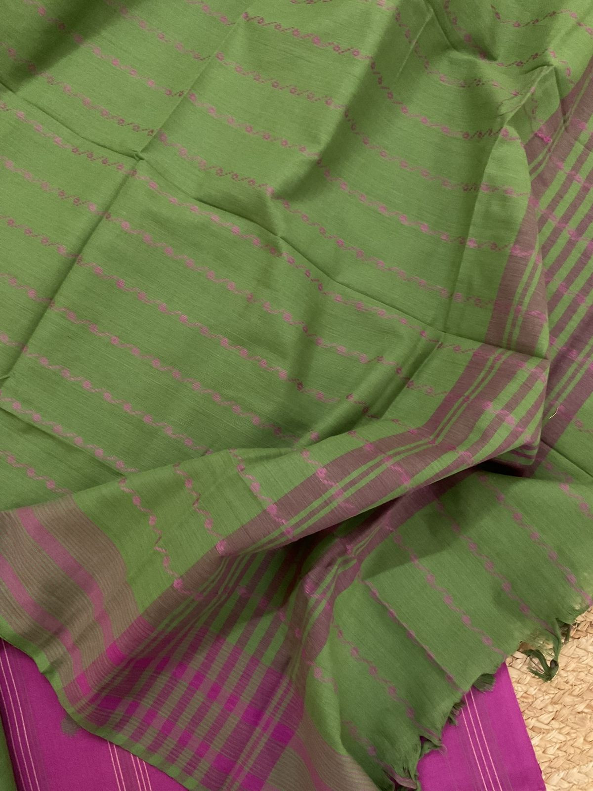 Pure Handloom Cotton Self Weaved Suit - Wine