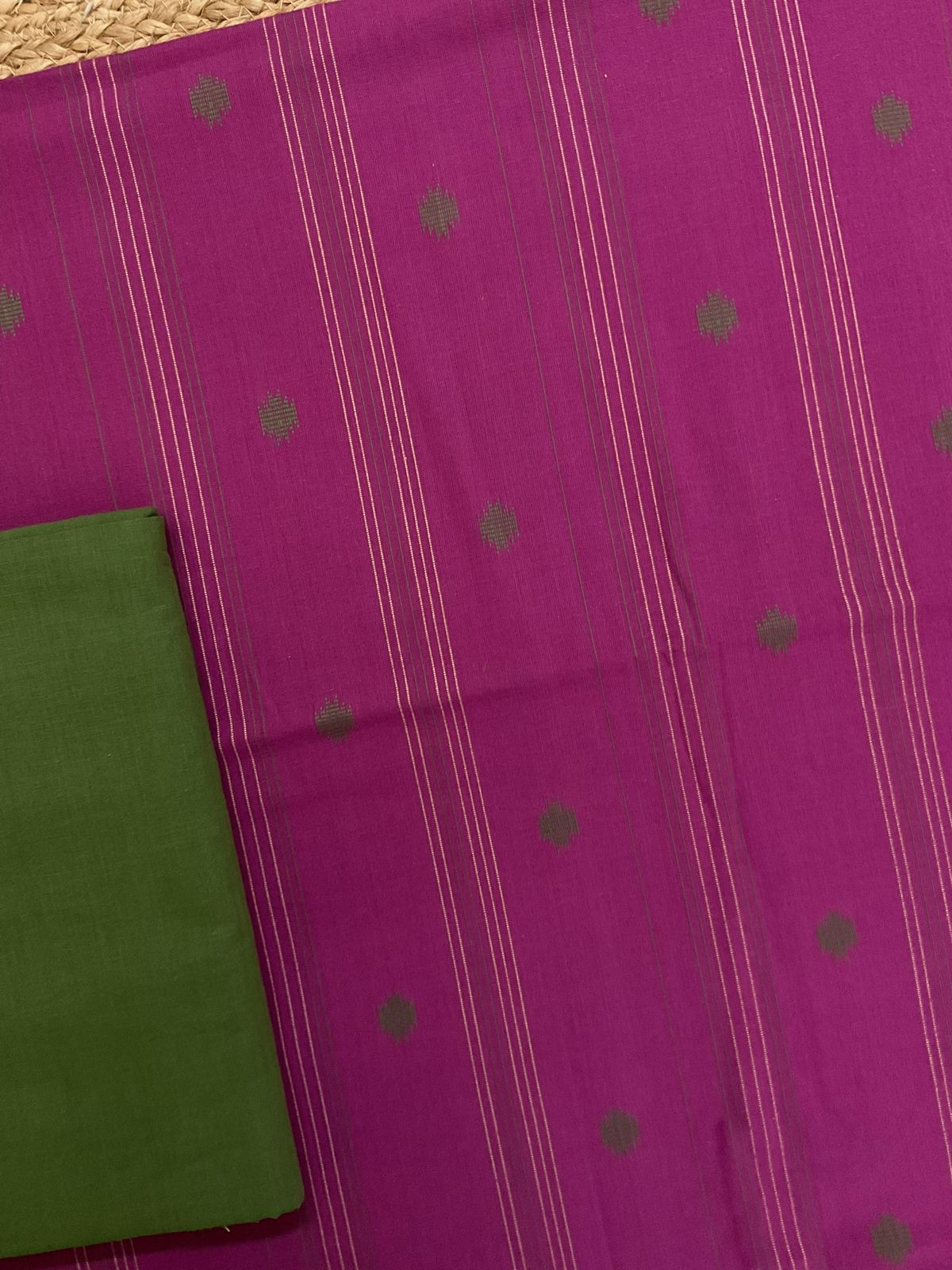 Pure Handloom Cotton Self Weaved Suit - Wine