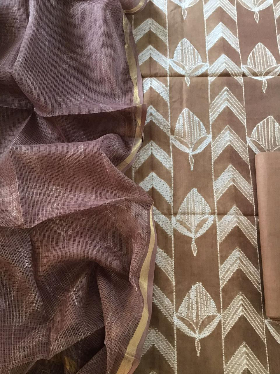 Pure Cotton Shibori Printed Suit - Brown