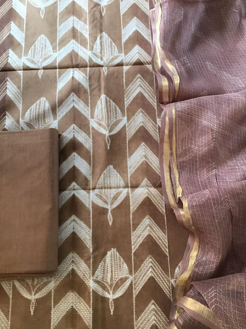 Pure Cotton Shibori Printed Suit - Brown