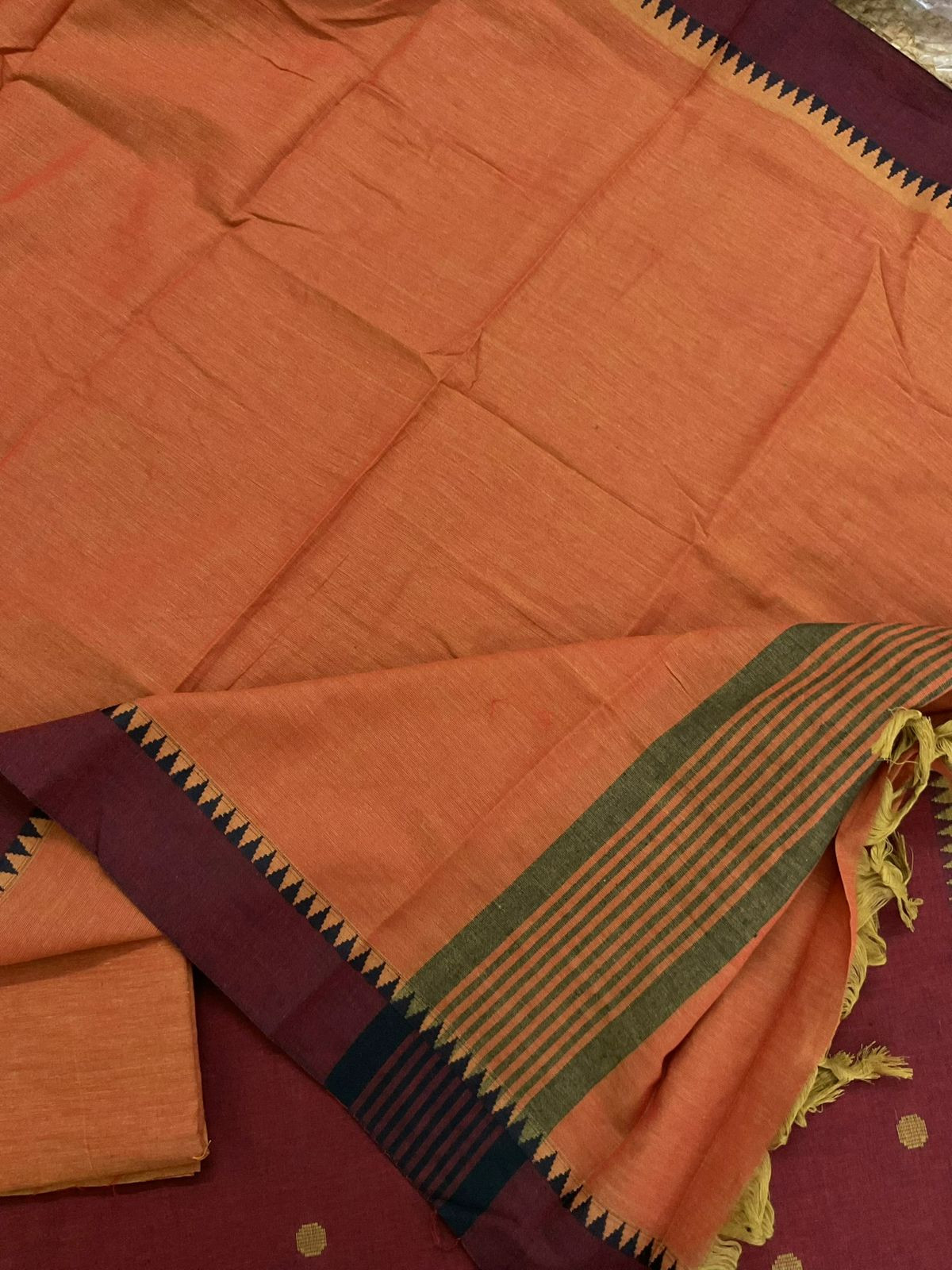 Pure Handloom Cotton Self Weaved Suit - Maroonish Brown