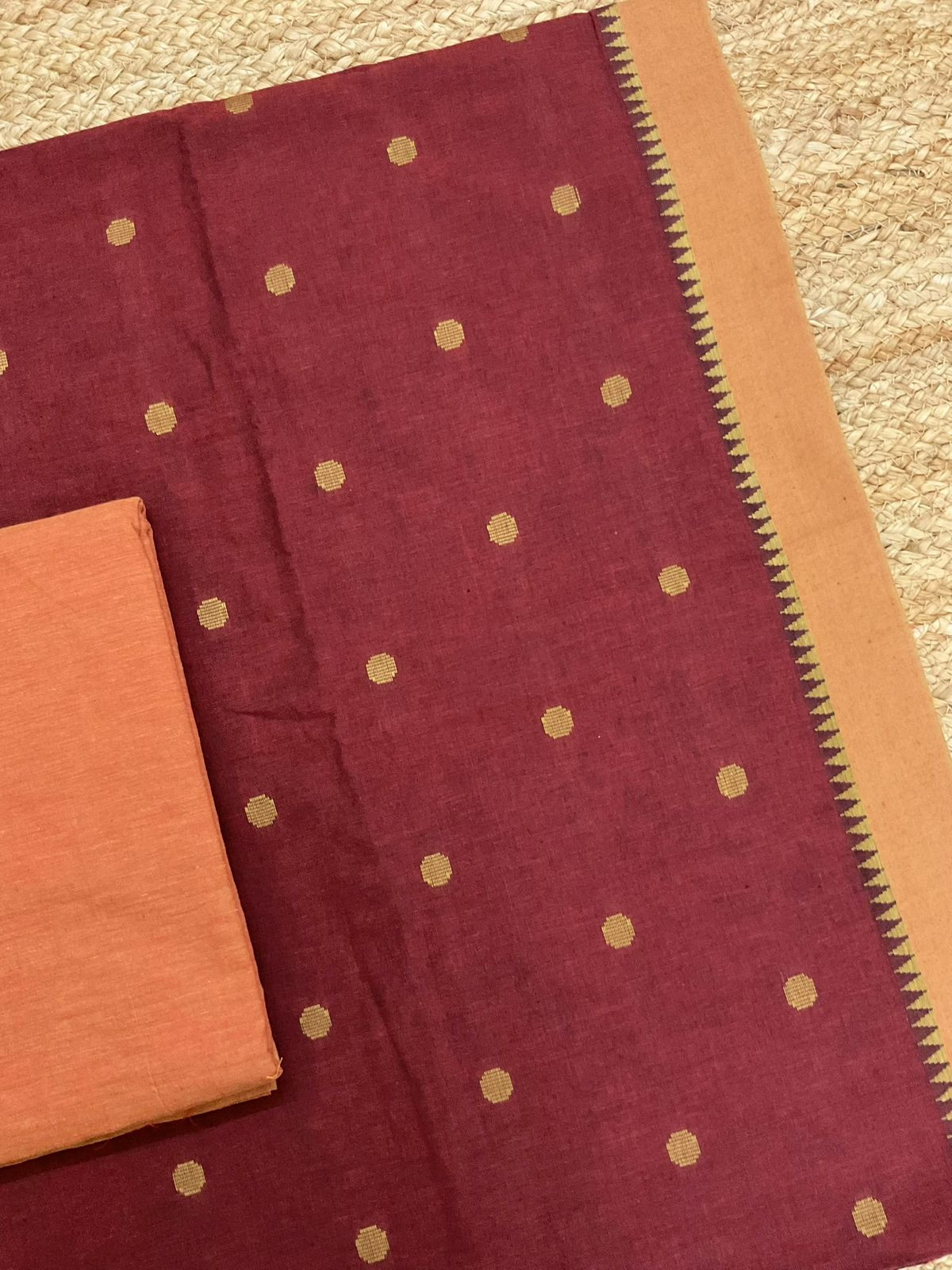 Pure Handloom Cotton Self Weaved Suit - Maroonish Brown