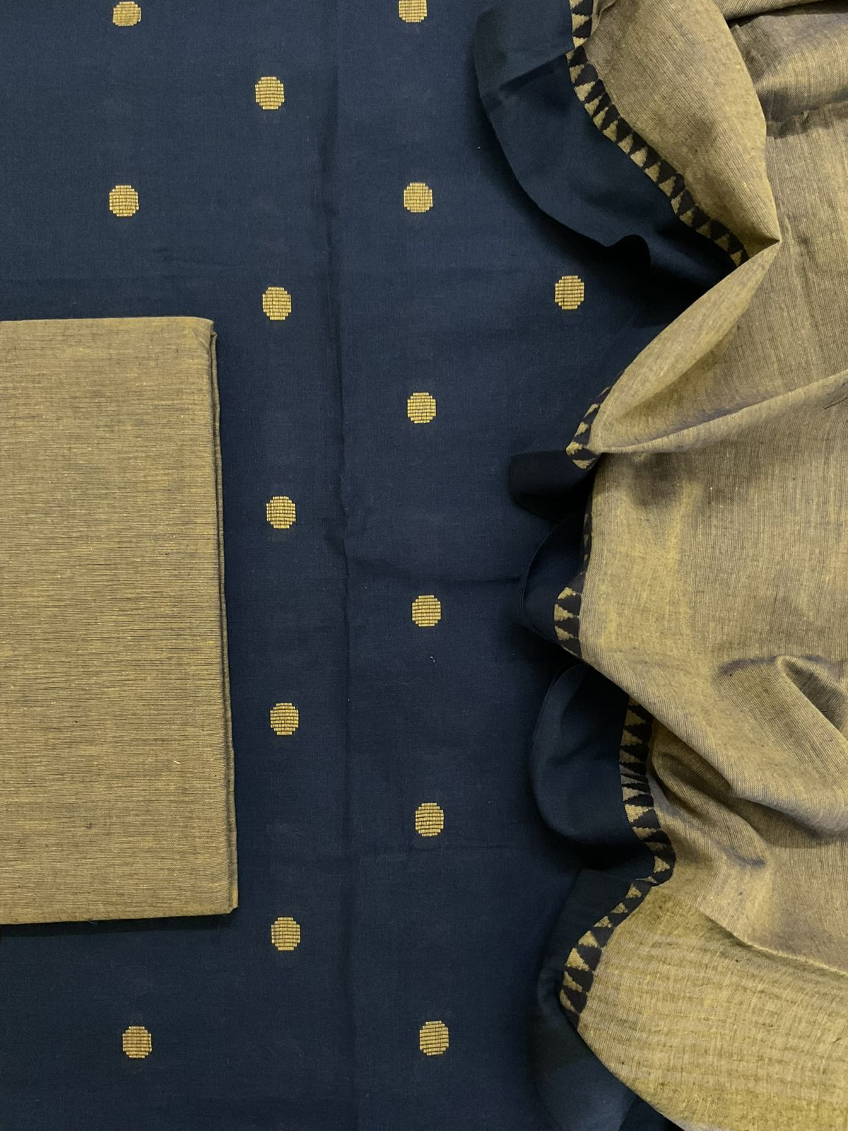 Pure Handloom Cotton Self Weaved Suit - Blue