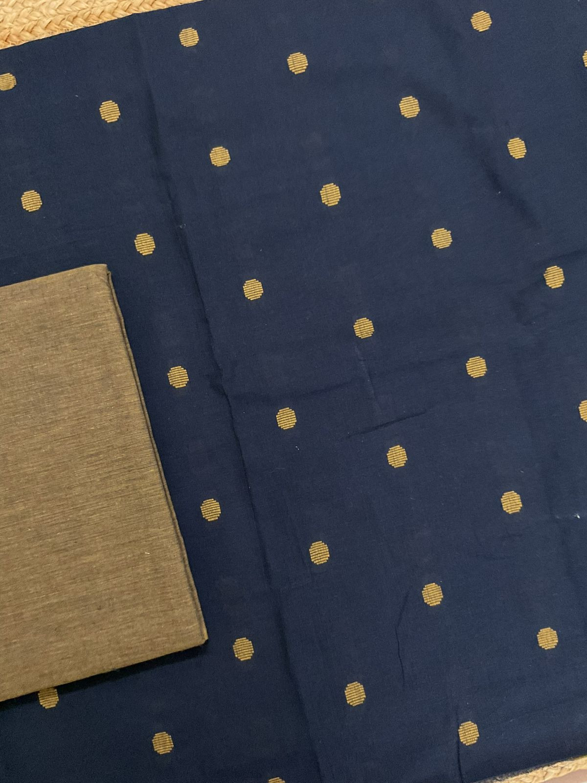 Pure Handloom Cotton Self Weaved Suit - Blue