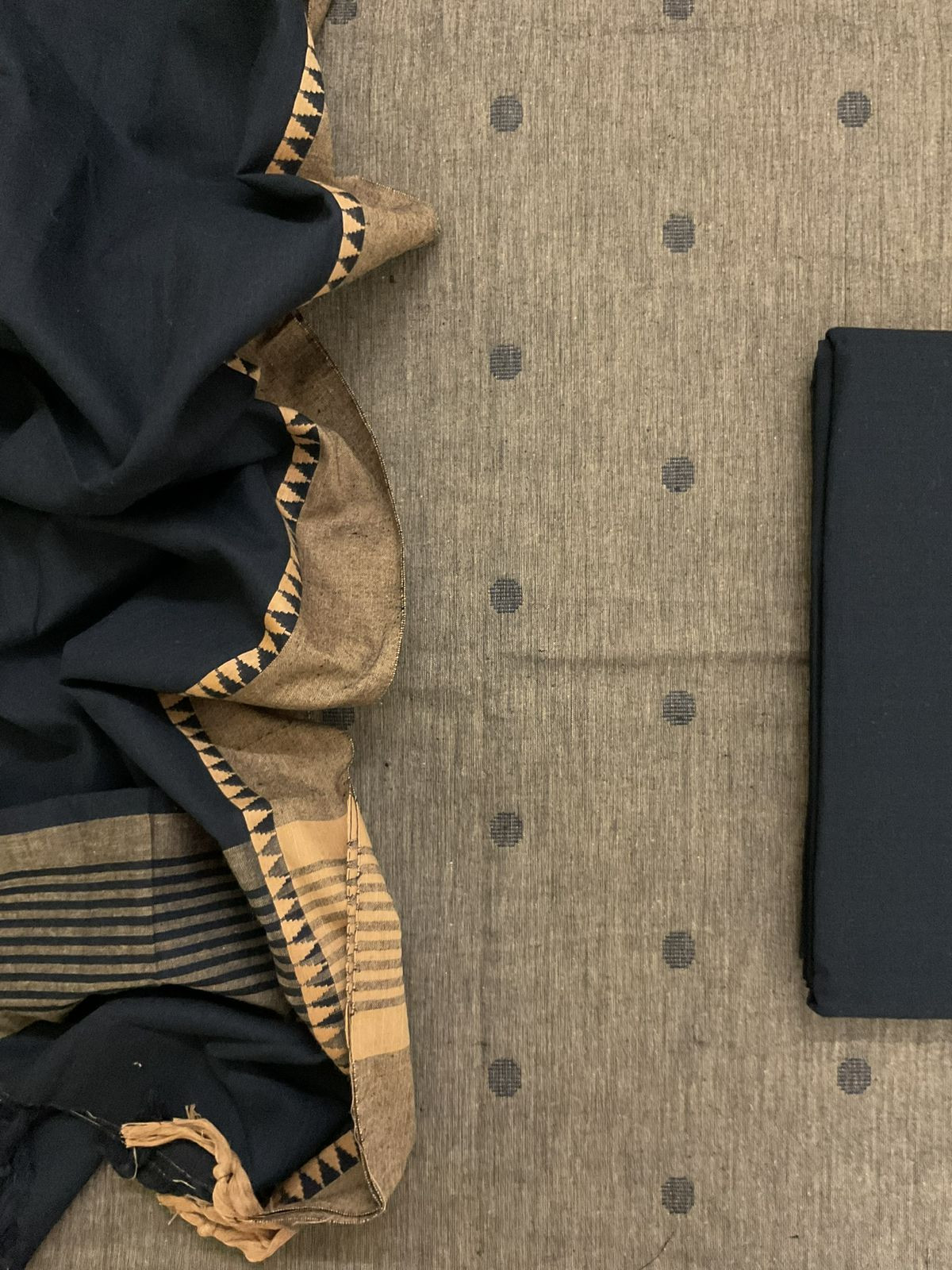 Pure Handloom Cotton Self Weaved Suit - Beige