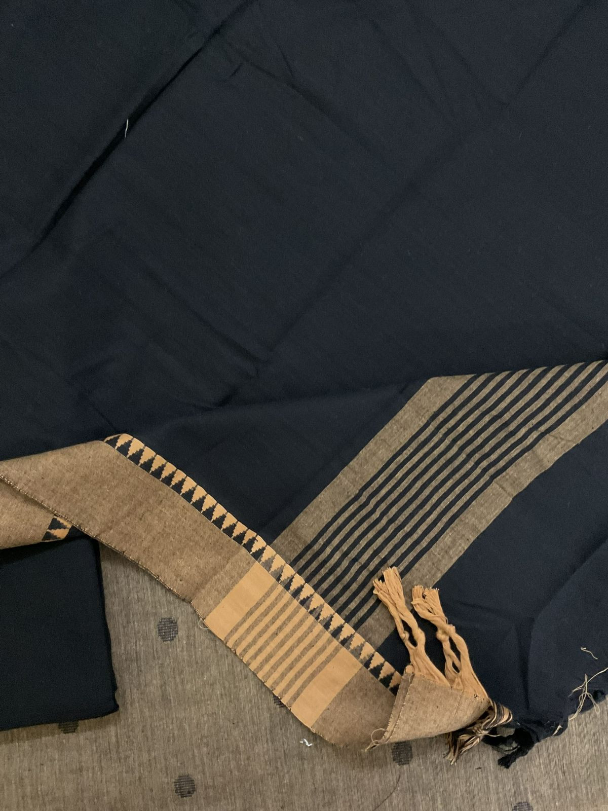 Pure Handloom Cotton Self Weaved Suit - Beige